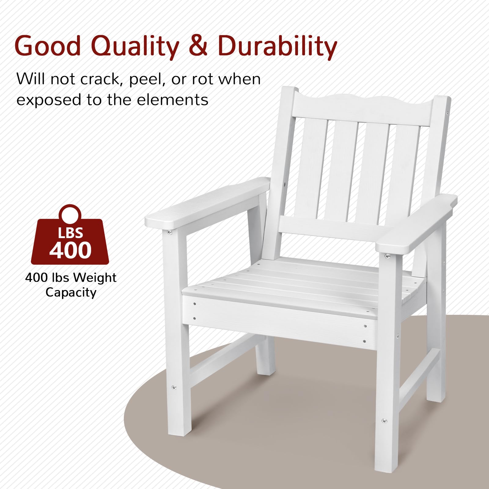 Stoog Oversized All-Weather Outdoor Patio Chair - Heavy Duty 400 lbs Capacity with Ergonomic Curved Backrest - Perfect for Backyard, Garden, Porch, Deck, Balcony & Poolside Relaxation - White Patio Dining Furniture
