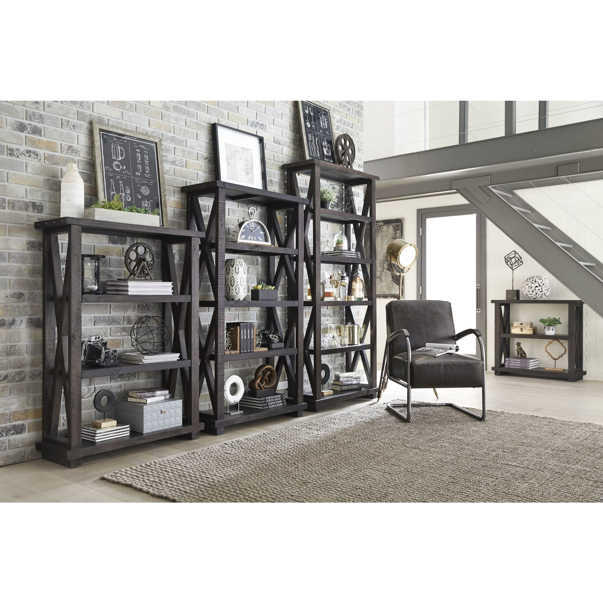 Yosemite Solid Wood 36x39 Inch Rustic Bookshelf - Cafe Brown Finish for Living Room, Bedroom, or Home Office Storage