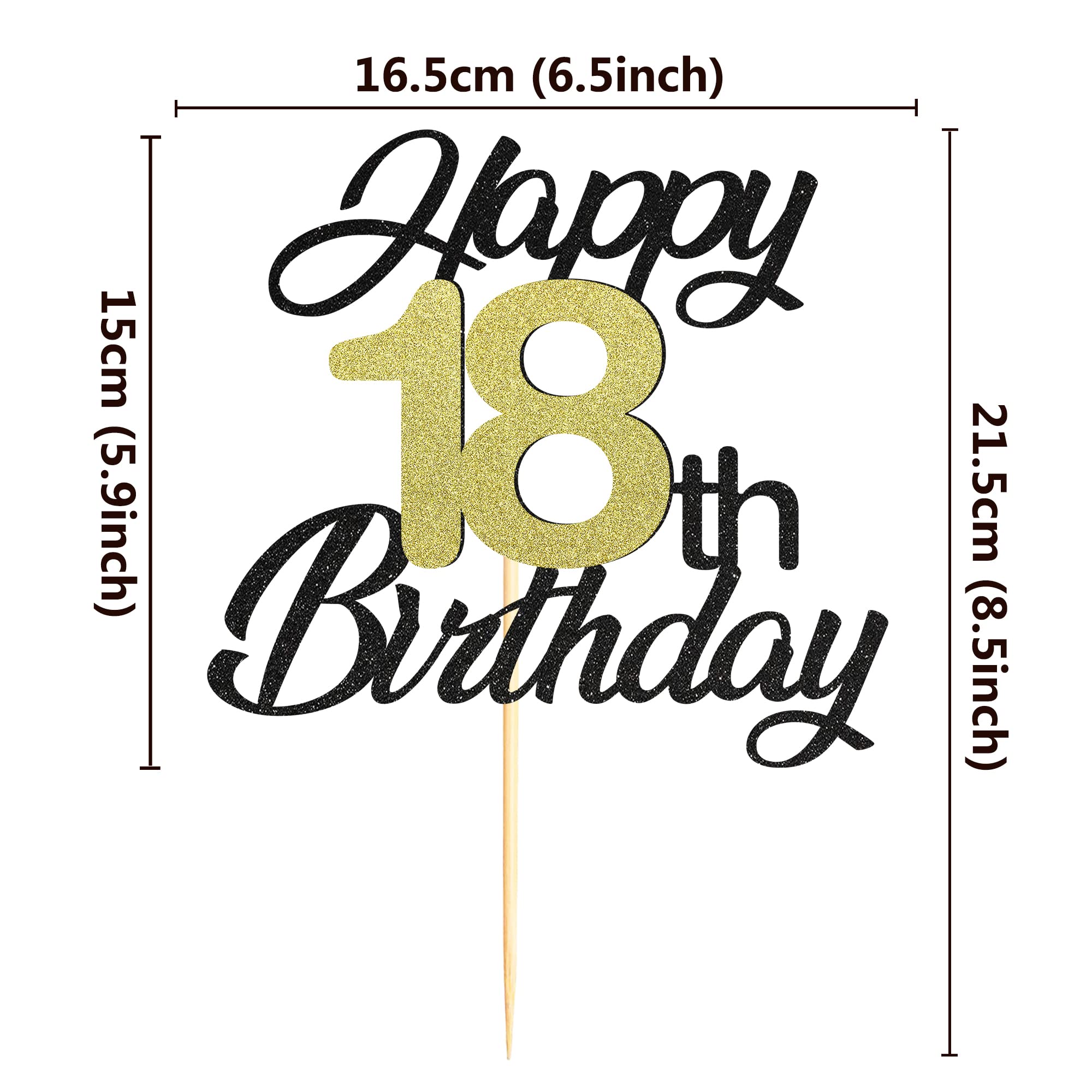 Elegant Black & Gold Glitter 18th Birthday Cake Topper - Happy 18th Birthday Cake Decorations for Party, Celebration & Milestone Events - Perfect for Sweet 16, Graduation & Coming of Age Parties