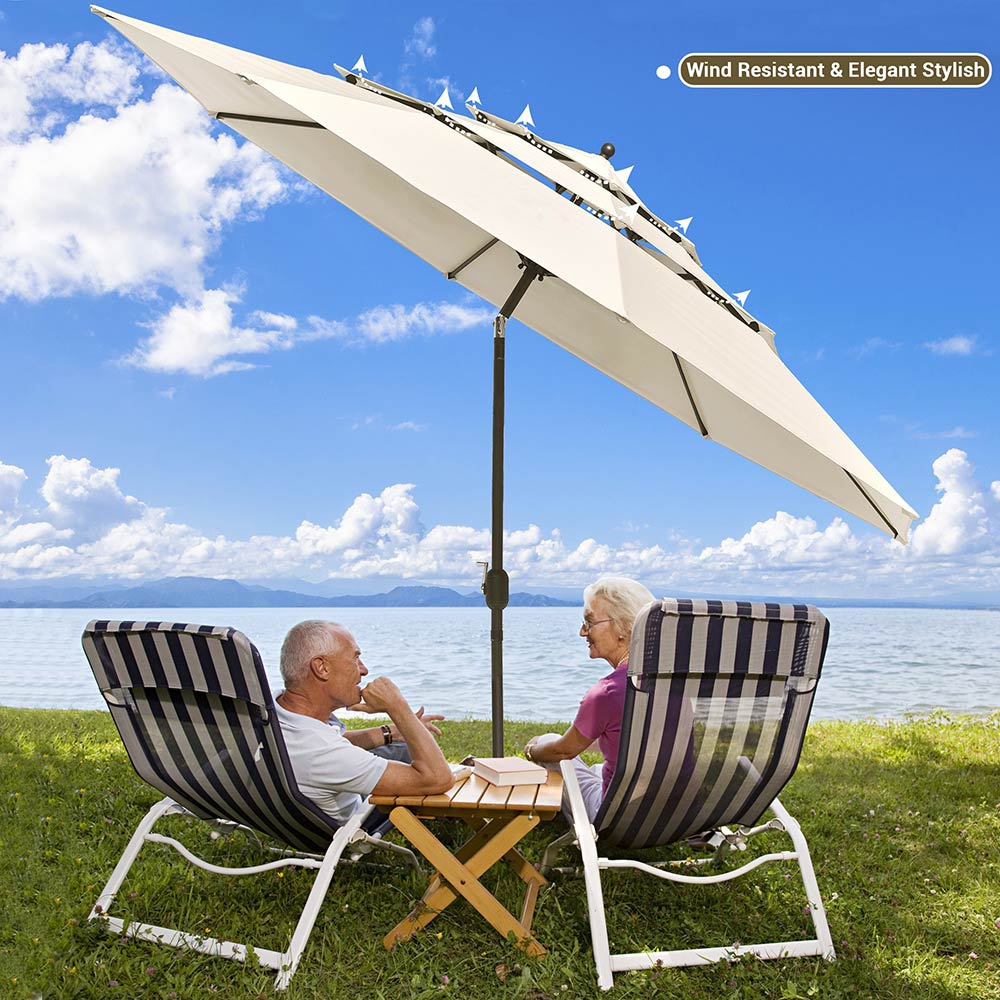 11 ft Tilt Market Umbrella with 3-Tier Design & 8 Sturdy Ribs - Heavy Duty Outdoor Patio Umbrella for Restaurants, Poolside, and Backyard Relaxation