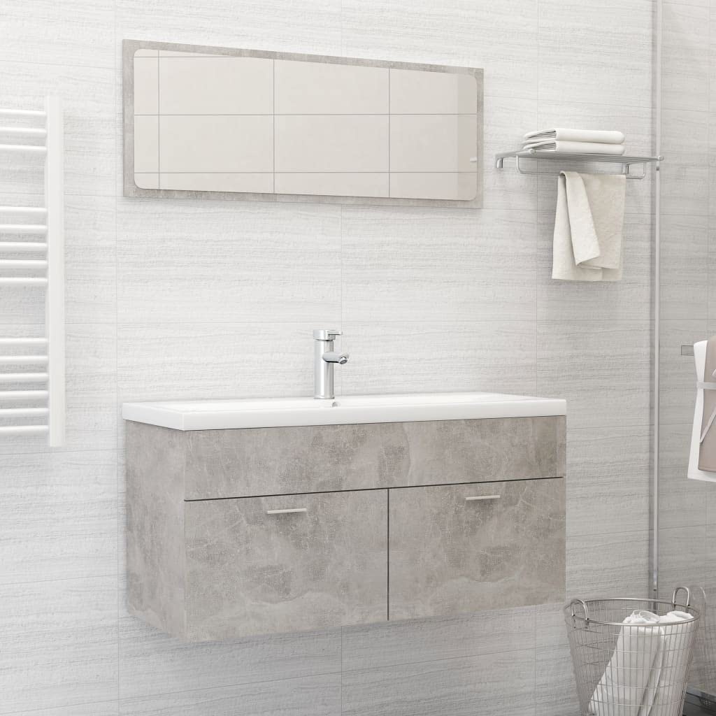 Modern Bathroom Vanity Set with Mirror & Sink Cabinet - 2-Piece Bathroom Storage Furniture in Concrete Gray (Chipboard) - Perfect for Small Bathrooms, Powder Rooms & Home Renovations