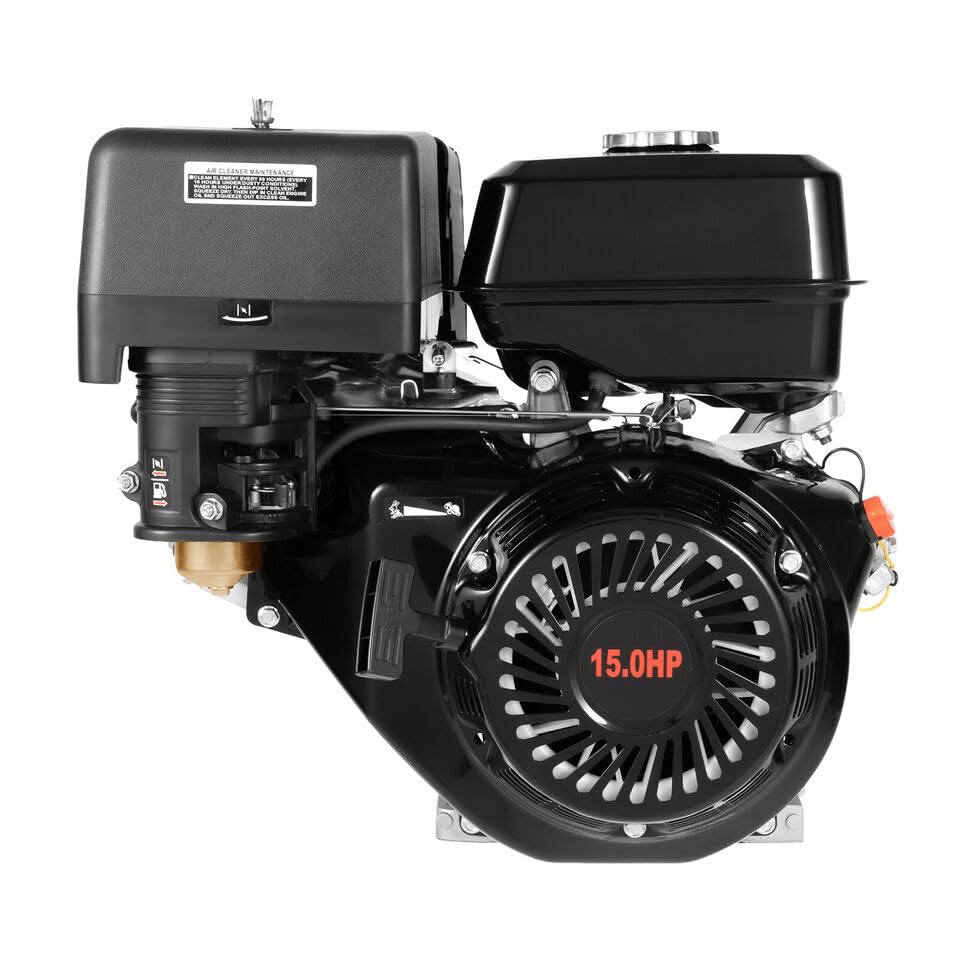 15HP 4-Stroke Gasoline Engine - Single Cylinder Air-Cooled Recoil Start Motor for Compressors, Lawn Mowers & Gardening Tools (Black) | Ideal for Landscaping, Agriculture & Power Equipment