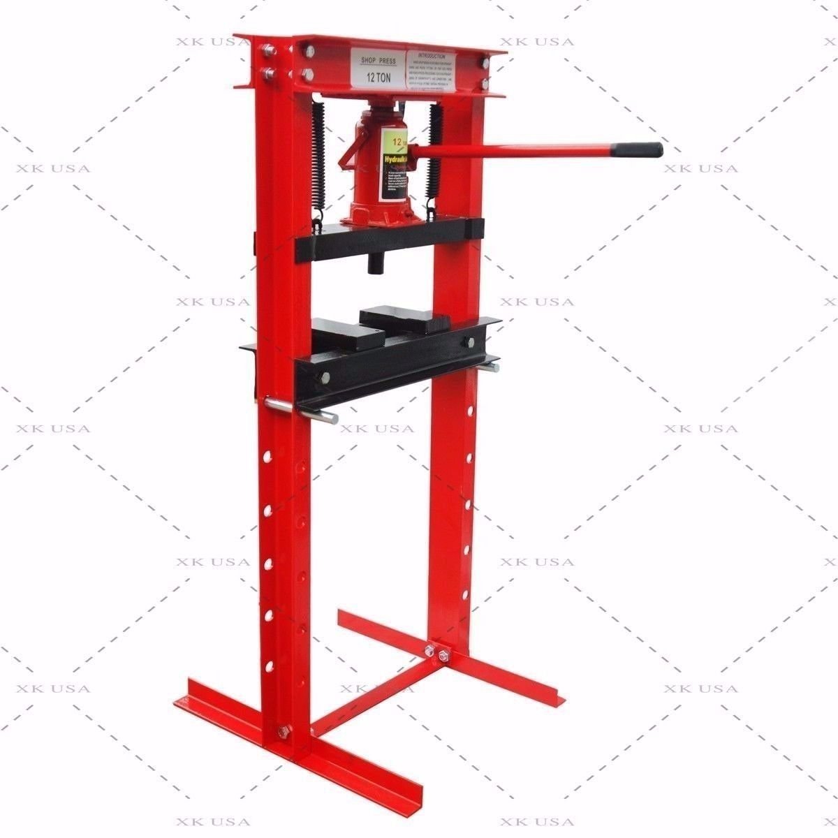 12 Ton Hydraulic Shop Press with H-Frame & Steel Plates - Heavy Duty Floor Press for Metalworking, Woodworking, and Automotive Repair (Works with Hydraulic Jack)
