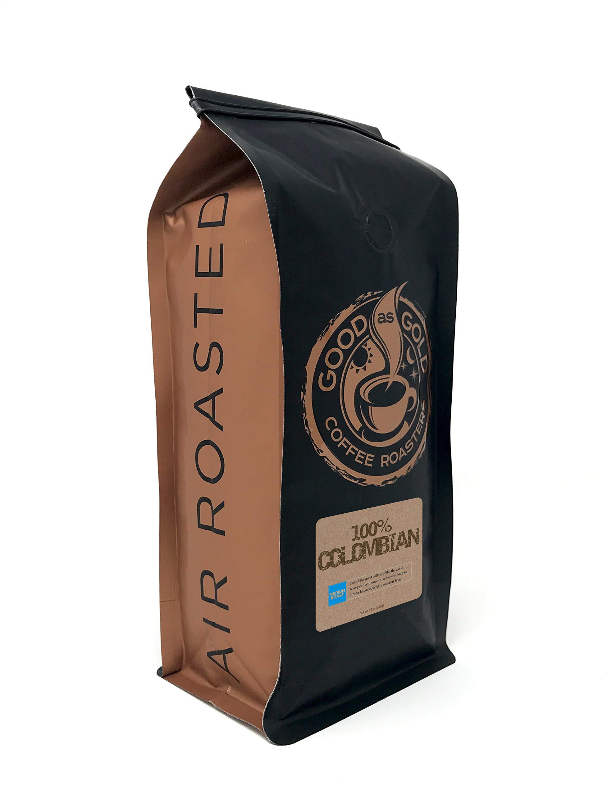 Premium Colombian Supremo Coffee - Medium Roast, 12oz Freshly Ground to Order - Rich & Smooth Flavor - Perfect for Home Brewing, Office Use & Gifts - by Good As Gold Coffee Roasters