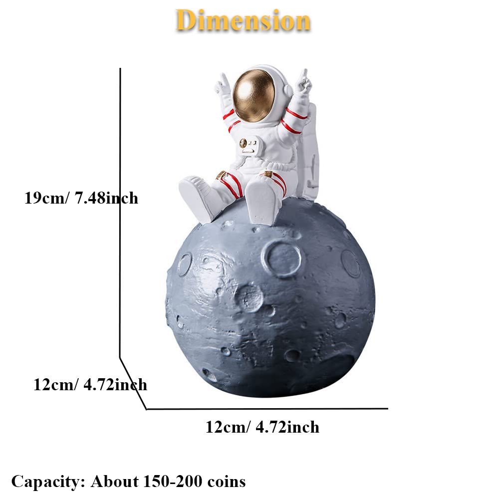 Space Man Piggy Bank - Creative Astronaut Money Box for Kids, Vinyl Moon Coin Bank with Space Shuttle Design, Aerospace Themed Decorative Savings Bank (Silver) - Perfect for Kids' Room Decor, Birthday Gifts & Space Theme Parties