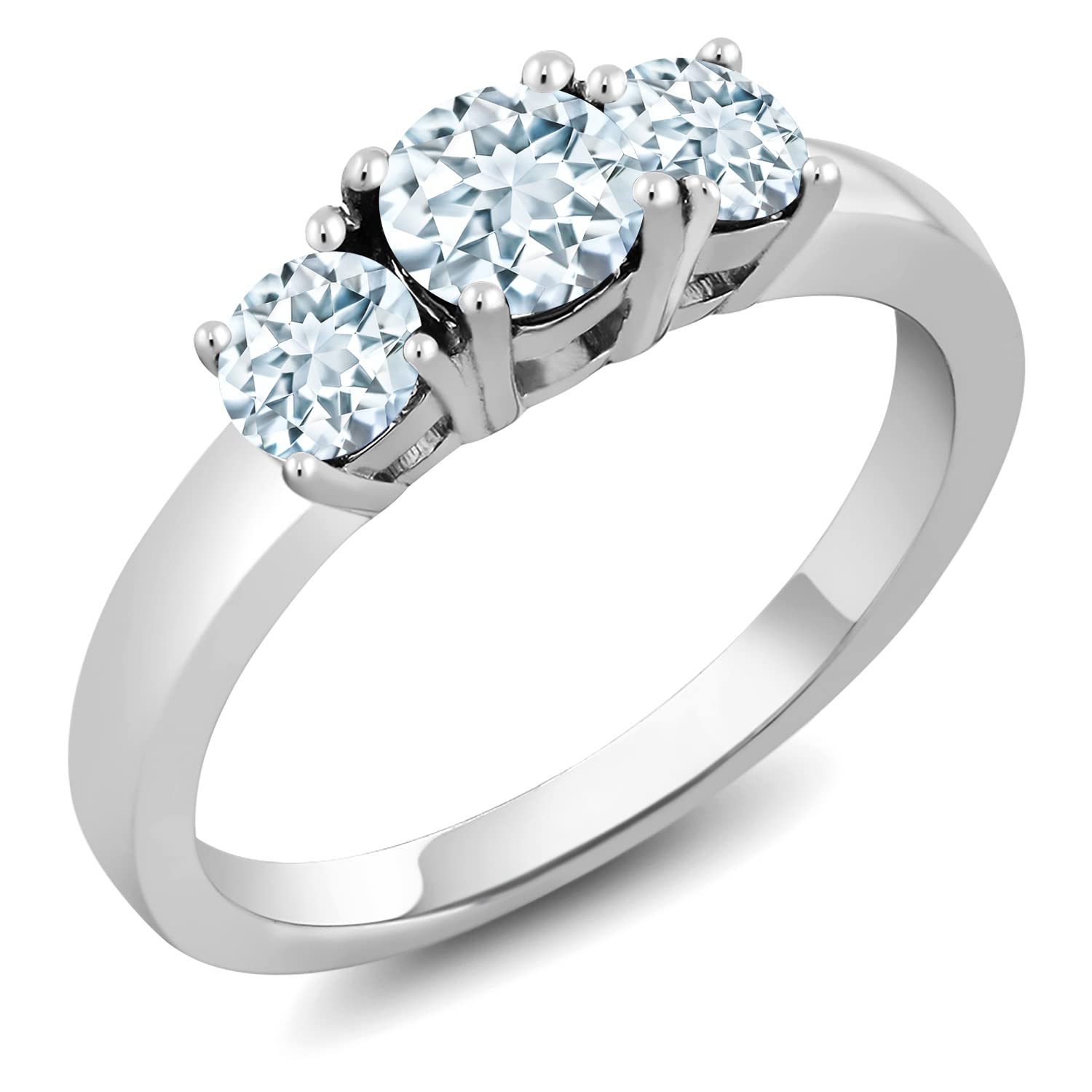 0.89 Ct Natural Sky Blue Aquamarine Sterling Silver Ring for Women - Gem Stone King | Elegant Birthstone Jewelry Gift for Anniversary, Engagement & Special Occasions