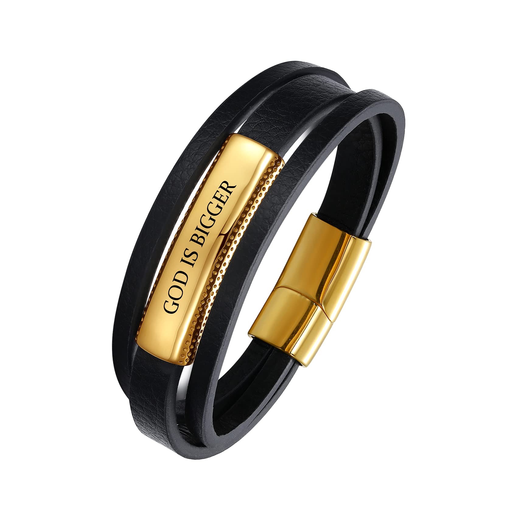 Custom Engraved Leather Bracelets for Men - Personalized Name Beads for Dad, Son, Boyfriend & Husband | Durable & Stylish Men's Jewelry Gift for Anniversary, Birthday & Father's Day