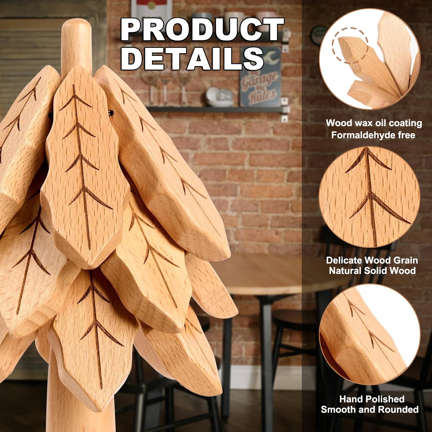 Premium Wooden Trivet Set for Hot Pots & Pans - 3-Layer Heat-Resistant Tree Design with Stand - Perfect for Dining Table, Kitchen Counter & Outdoor BBQ Protection