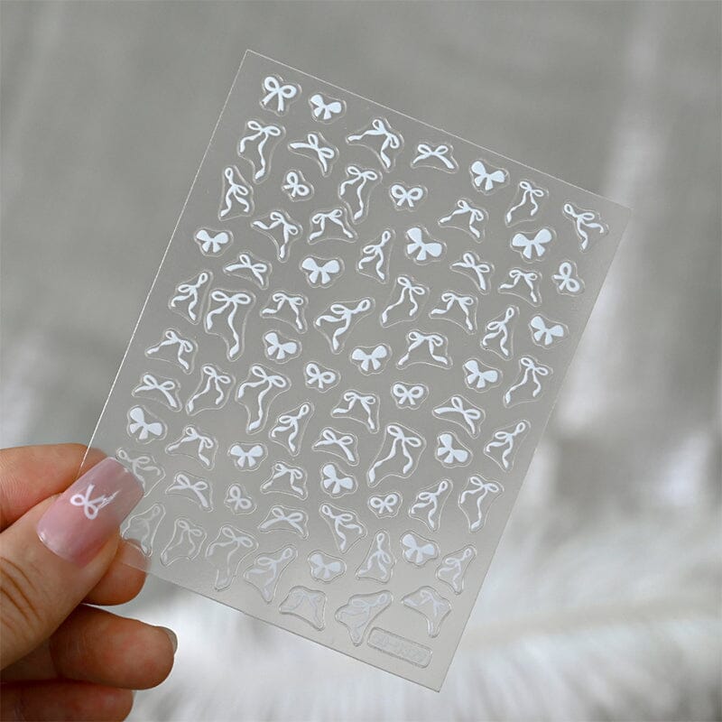 5D White Bowknot Nail Stickers - Elegant 3D Nail Art Decals for Women, Perfect for Parties, Weddings & Special Occasions