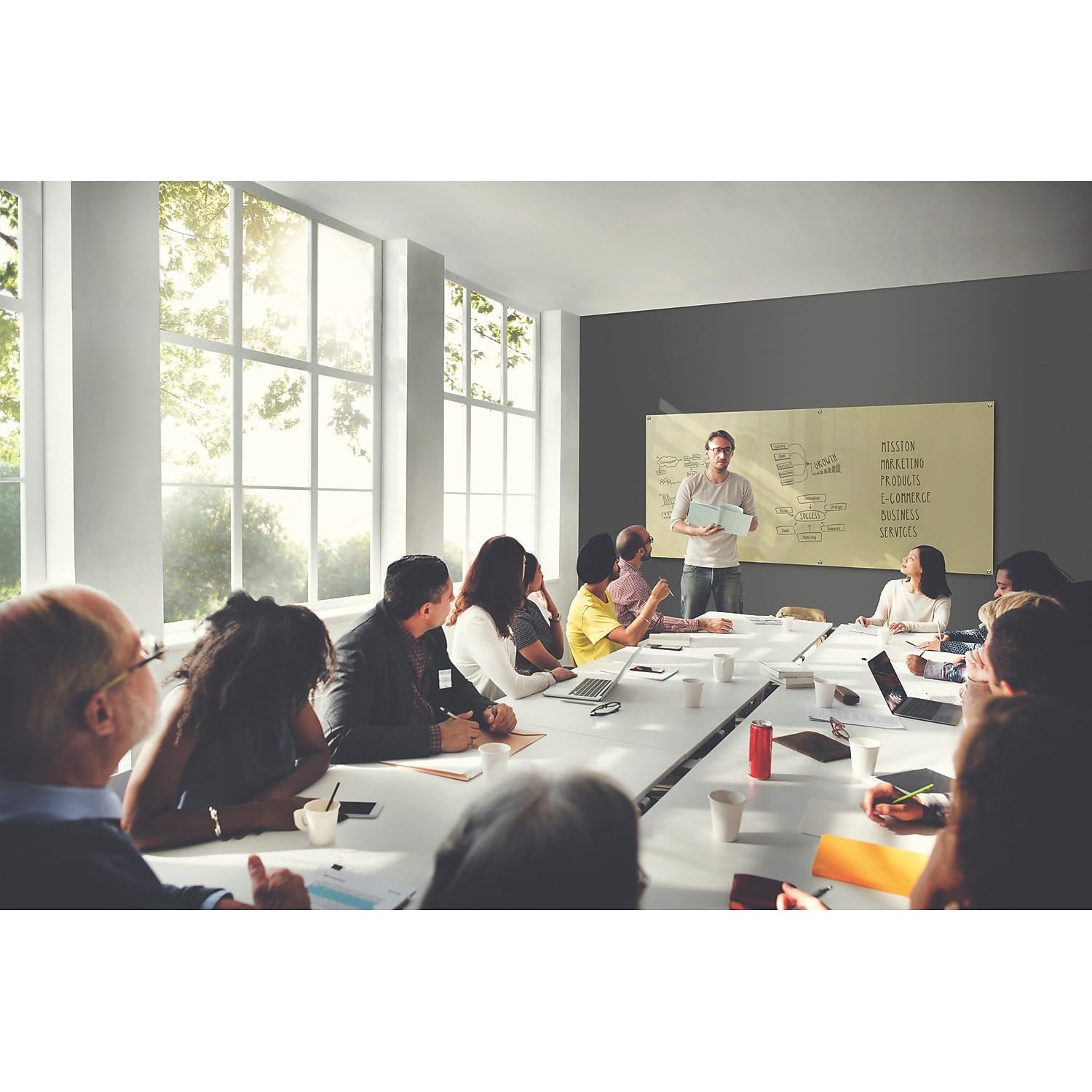 Ghent 2' x 3' Harmony Glass Whiteboard - Beige Frame with Square Corners - Includes 4 Dry Erase Markers & Eraser - Perfect for Office, Classroom, or Home Use (HMYSN23BG)