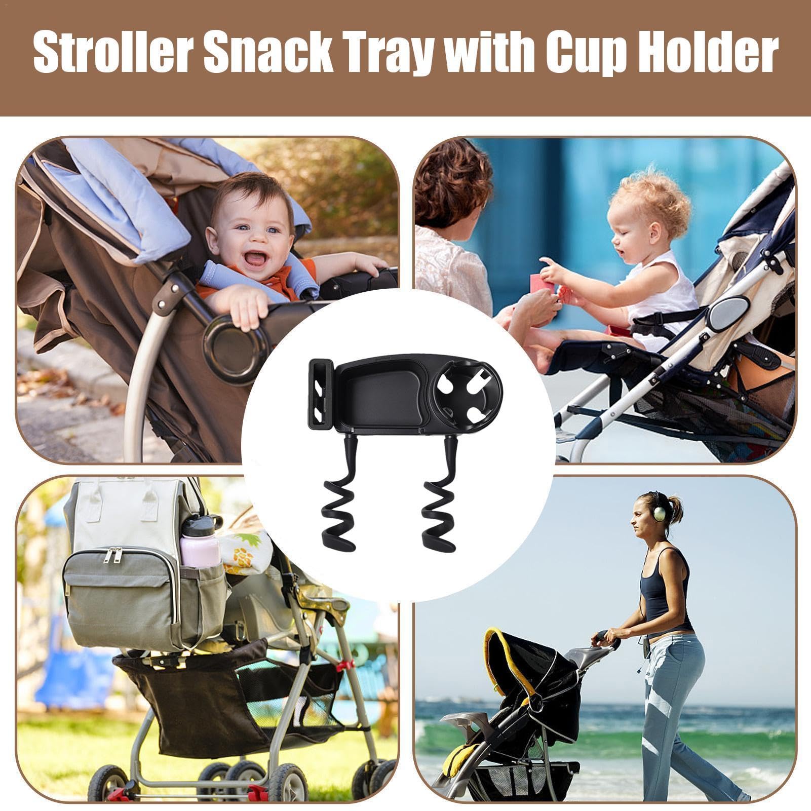 Universal Stroller Snack Tray with Cup Holder - Flexible Stroller Organizer for Snacks & Drinks | Perfect for On-the-Go Parents, Outdoor Walks & Traveling with Baby