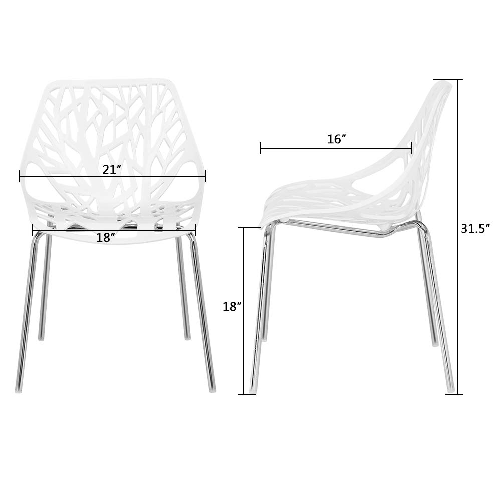 Bonnlo Modern Dining Chairs Set - 6 Pack White Stackable Plastic Saping Birch Chairs for Kitchen, Living Room, Office & Restaurant - Space-Saving Furniture for Small Spaces & Entertaining