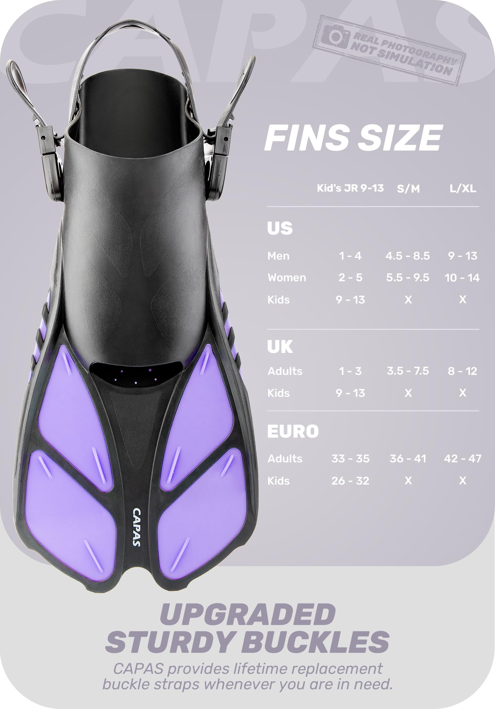 **CAPAS Snorkel Fins - Adjustable Travel Size Swim Fins for Adults, Men, Women & Kids - Open Heel Swimming Flippers for Snorkeling, Diving & Beach Fun**    *(Perfect for Tropical Vacations, Pool Parties & Underwater Adventures!)*
