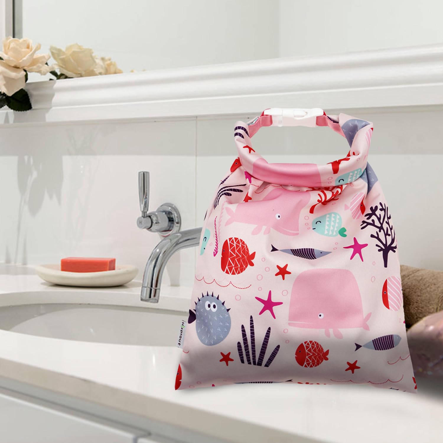 ZEACCT Waterproof Wet Dry Bag with Buckle - Reusable Washable Pouch for Swimwear, Diapers & Baby Clothes | Leakproof Travel Organizer for Beach, Pool & Gym (Pink)