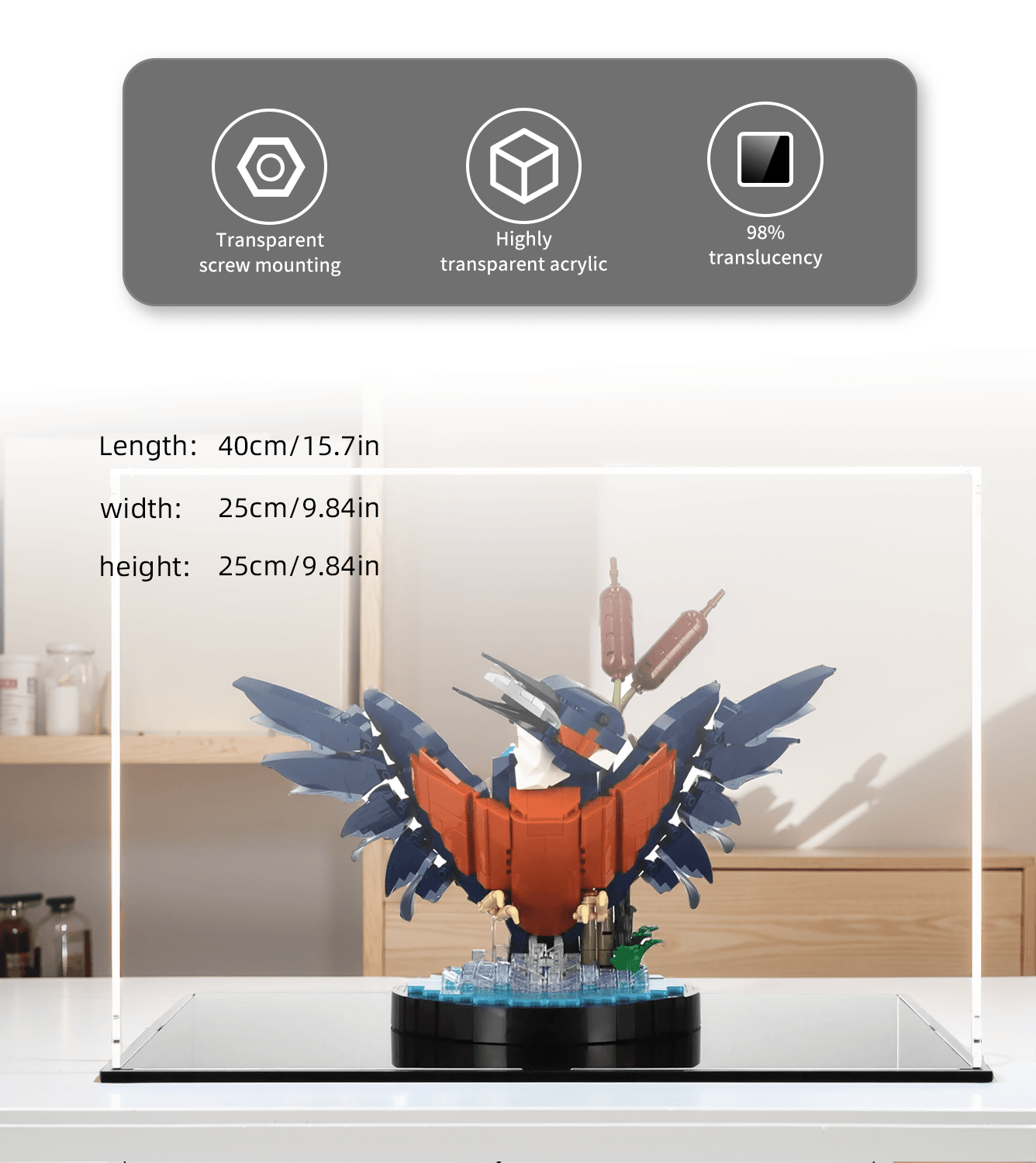 Lego Kingfisher Bird 10331 Display Case - Clear Acrylic Protection for Collectible Lego Sets | Perfect for Home Decor, Office Display & Gift Giving