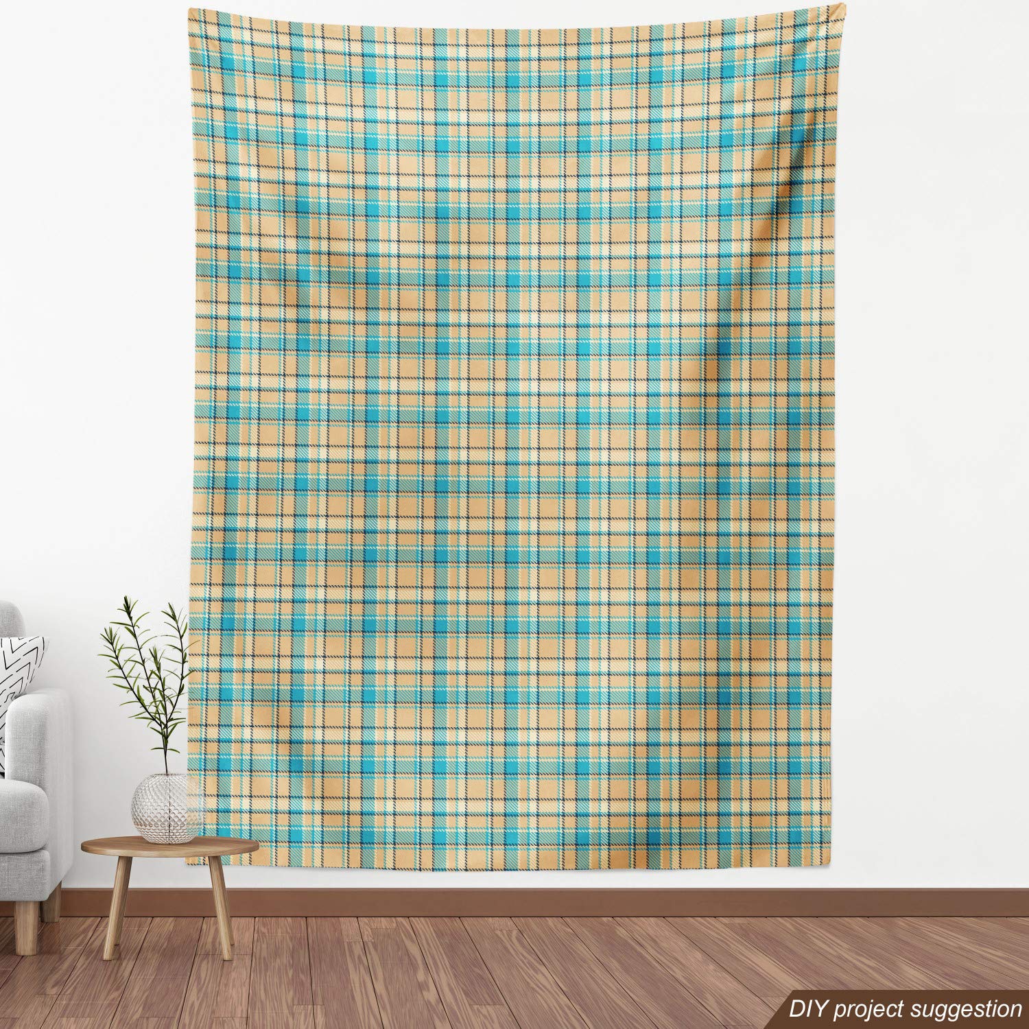 Ambesonne Checkered Fabric by The Yard - Celtic Inspired Zigzag Pattern Upholstery & Home Decor Fabric, 10 Yards, Cream Pale Blue - Perfect for Sofa Covers, Curtains, Pillows & DIY Craft Projects