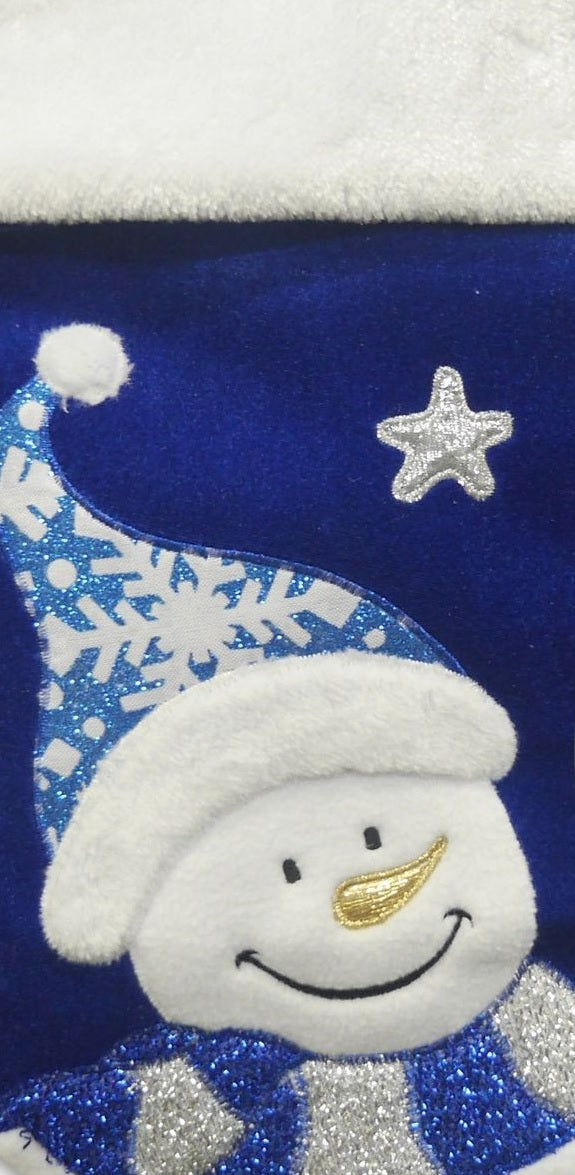 20.5 Inch Blue Velvet Snowman Christmas Stocking - Festive Holiday Decor for Fireplace Mantel, Tree, and Home Decorations