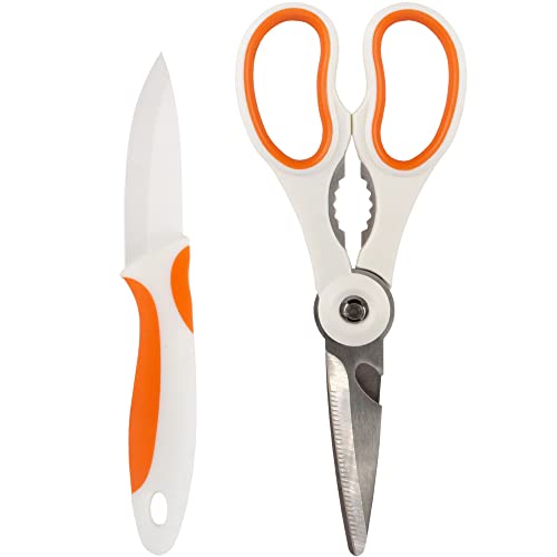 White Kitchen Scissors & Knife