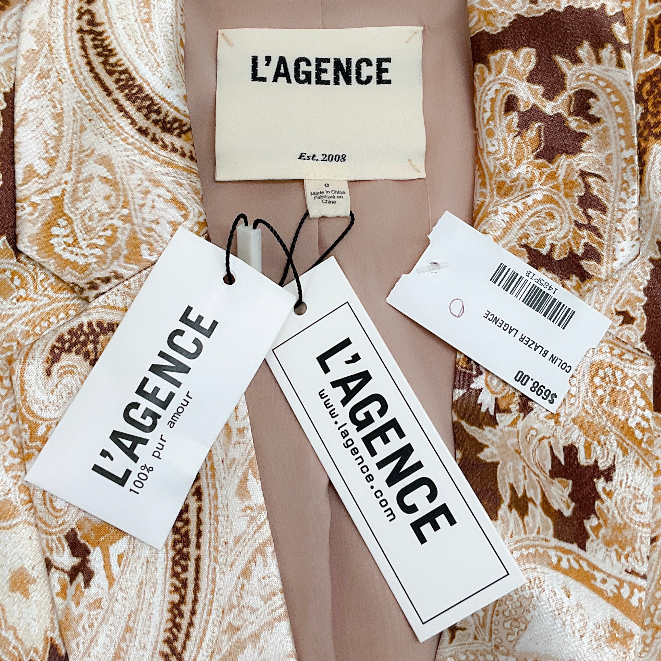L'Agence Ivory Multi Boute Paisley Colin Double Breasted Blazer for Women | Elegant Printed Jacket for Office Wear, Business Meetings & Special Occasions