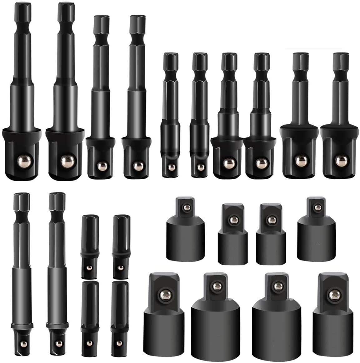 36pcs Impact Extension & Socket Adapter Set - 1/4-Inch Hex Shank Drill Bit Extensions - CR-V Steel for Automotive Repair & DIY Projects