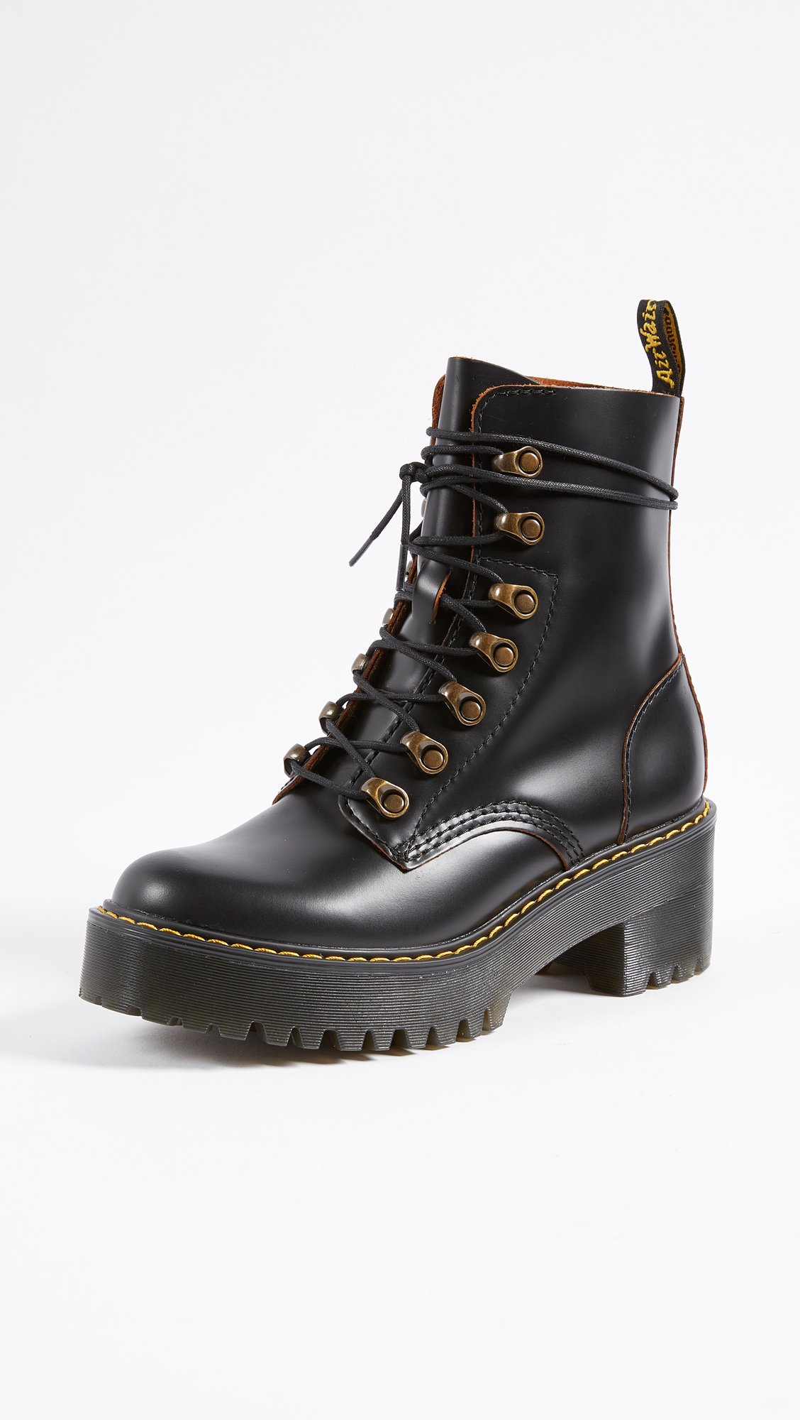 Dr. Martens Women's Leona Leather Heeled Boots - Chunky Heel Ankle Boots for Women, Comfortable & Stylish (Black) | Perfect for Casual Outfits, Workwear & Night Out