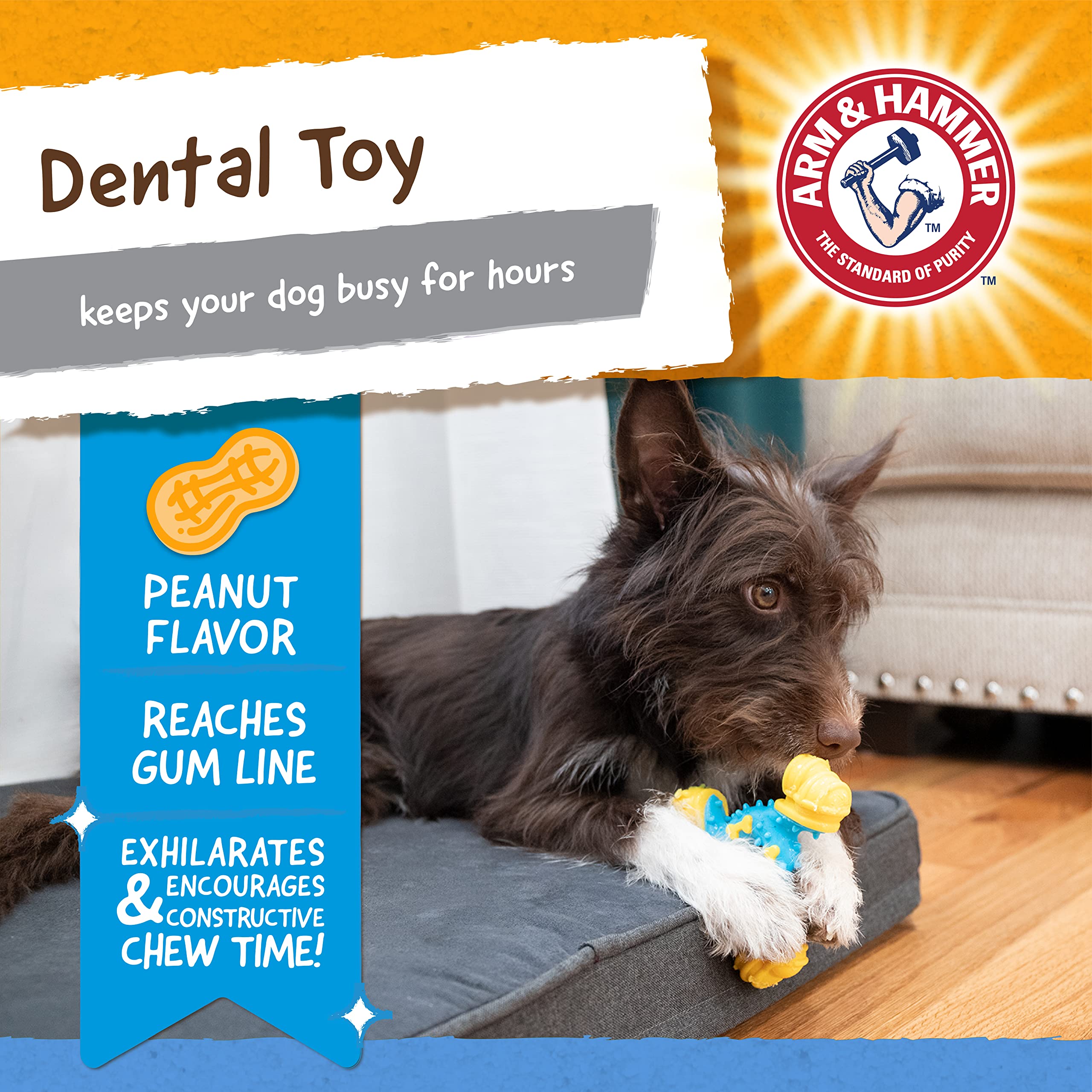 Arm & Hammer for Pets Nubbies TriBone Dental Chew Toy for Dogs - Peanut Butter Flavor with Baking Soda | Helps Reduce Plaque & Tartar, Best for Moderate Chewers (Pack of 24) | Great for Teeth Cleaning, Playtime & Long-Lasting Chewing Fun