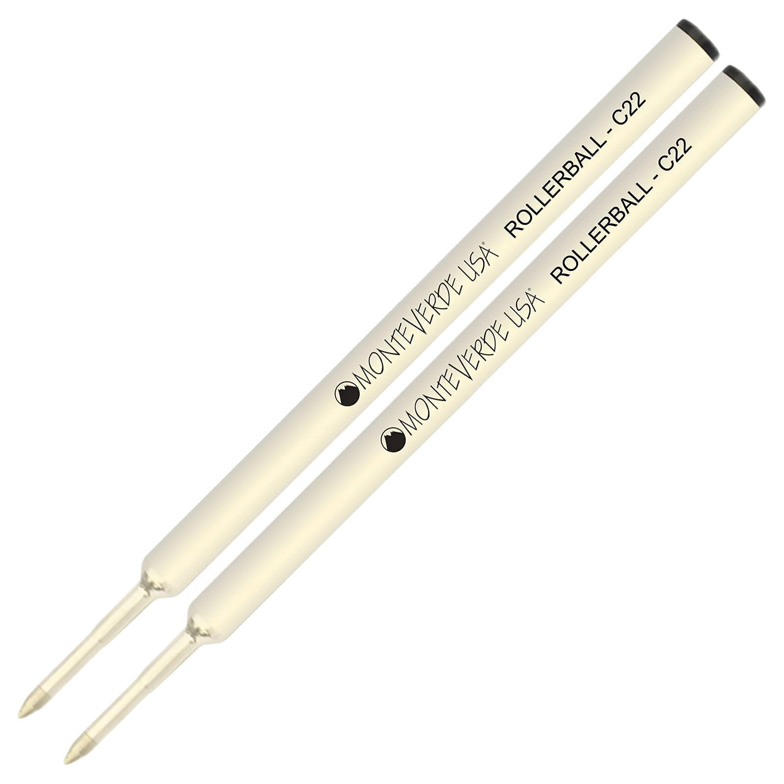 Monteverde C22 Rollerball Ink Refill 2-Pack - Black Fine Tip 0.6mm - Compatible with Cross Style Pens - Perfect for Office, School & Everyday Writing