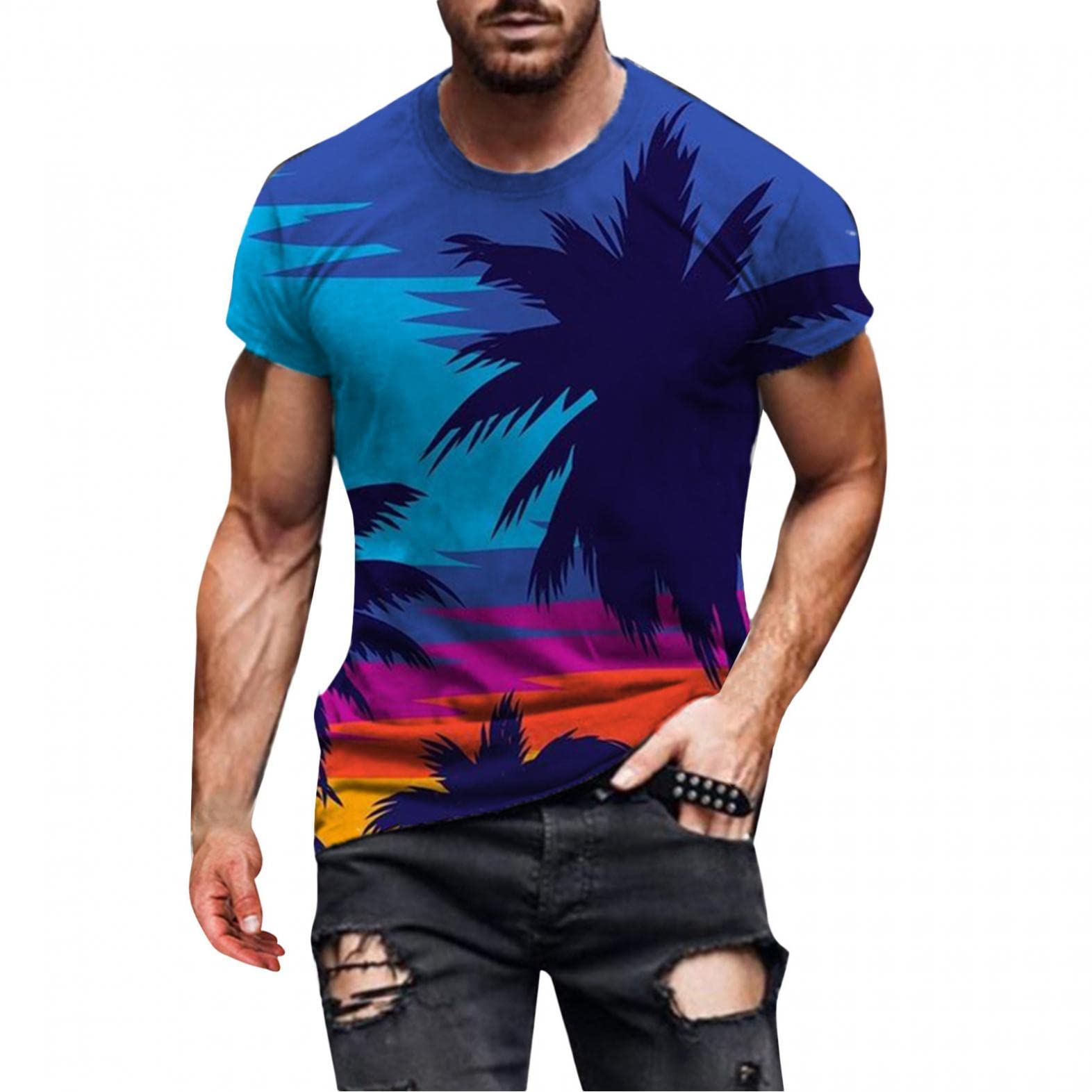 Stylish Men's Vintage Distressed Print T-Shirt - Casual Crew Neck Short Sleeve Top for Everyday Wear | Perfect for Streetwear, Weekend Outings & Retro Fashion Looks