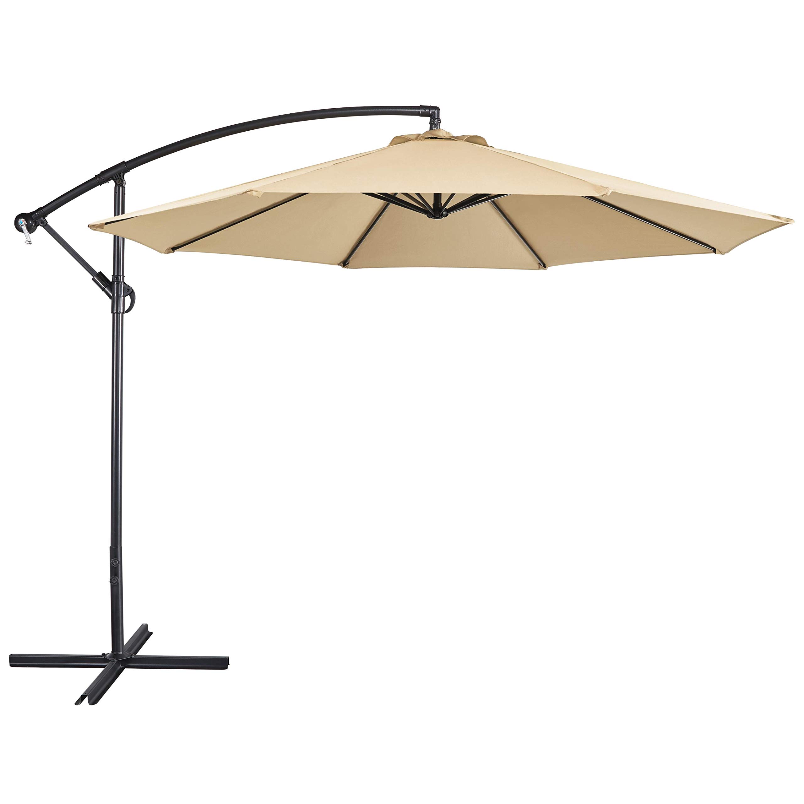 Topeakmart 10ft Outdoor Cantilever Umbrella with Hand Crank & Easy-Tilt System - Heavy Duty Patio Market Umbrella for Deck, Poolside, Garden, and Backyard Relaxation