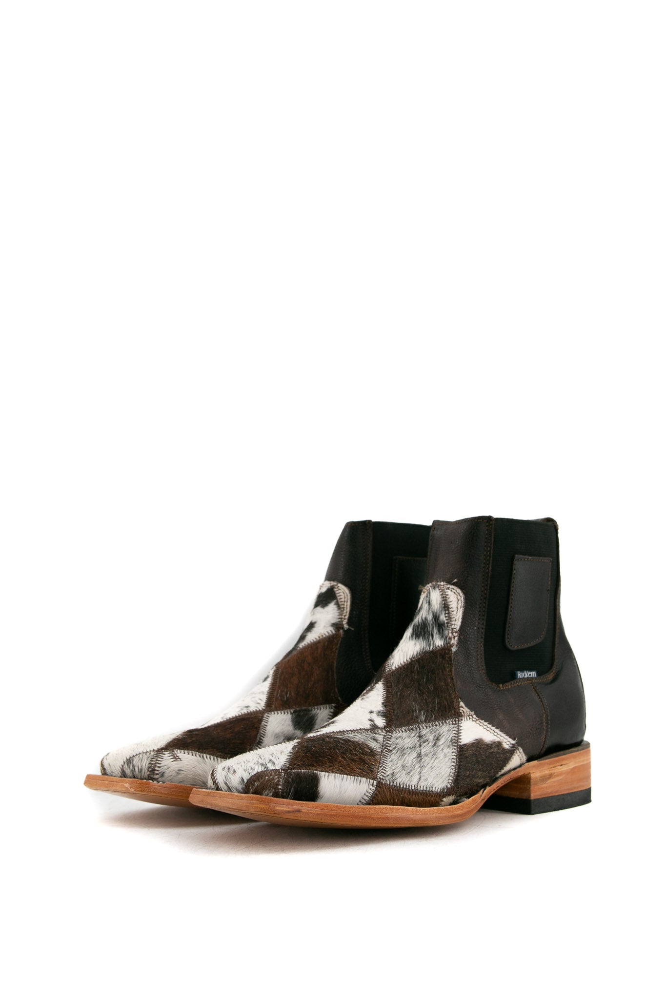 Men's Cowhide Patchwork Square Toe Ankle Boots - Size 8 | Western Style Work Boots for Men | Durable Leather Shoes for Outdoor, Casual Wear & Country Fashion