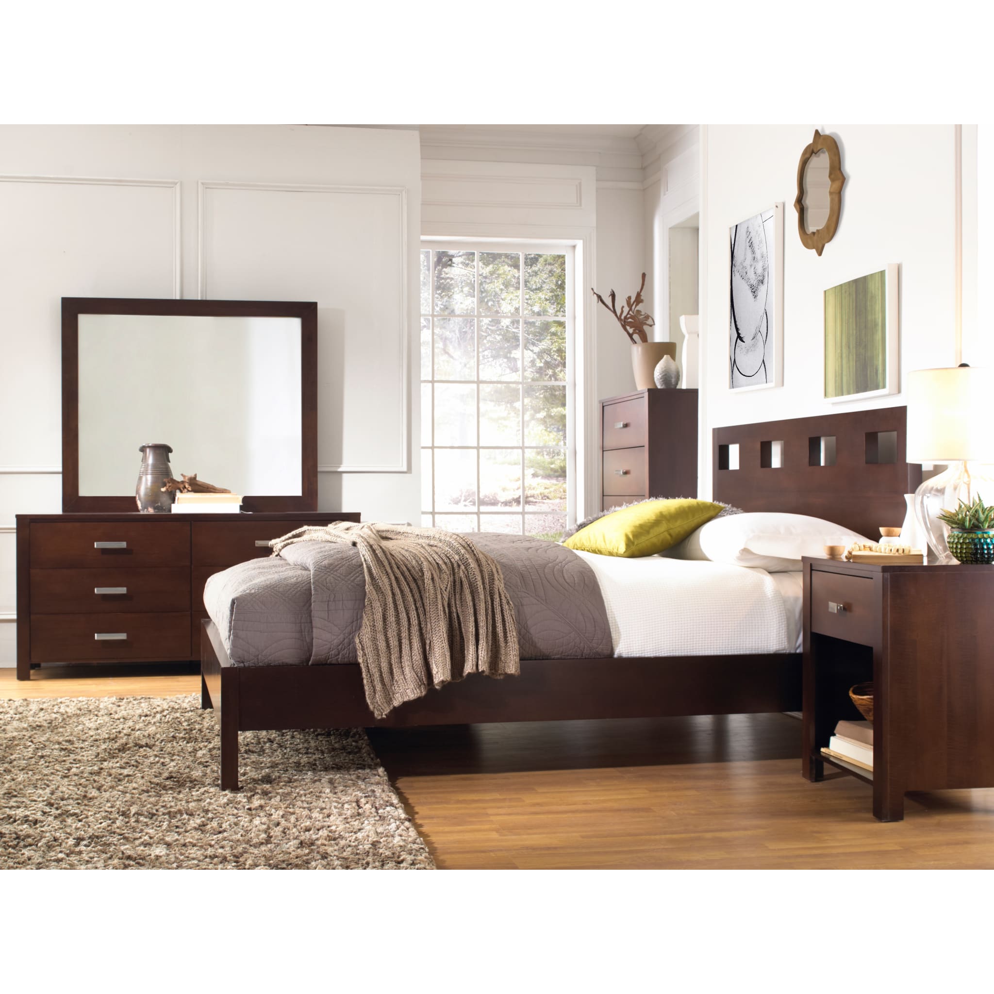 Chocolate Brown Riva Wood Bed Frame - Queen Size Solid Wood Platform Bed with Headboard for Bedroom, Living Room & Guest Room
