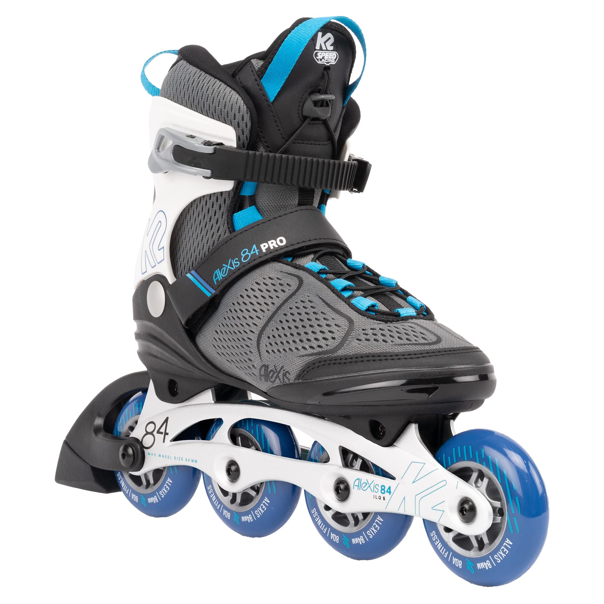K2 Alexis 84 Pro Gray-Blue Women's Inline Skates - High Performance Rollerblades for Fitness, Outdoor Recreation & Urban Skating