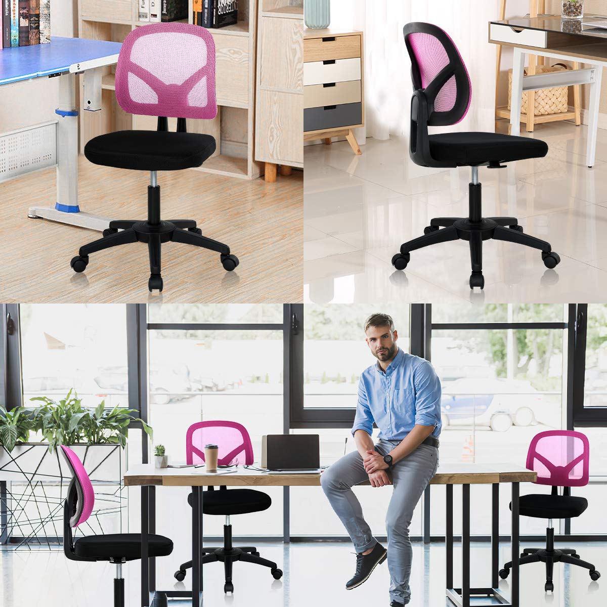 Ergonomic Mesh Office Chair with Lumbar Support - Adjustable Height Swivel Rolling Task Chair for Women & Men - Pink Computer Desk Chair for Home Office, Gaming & Workspaces
