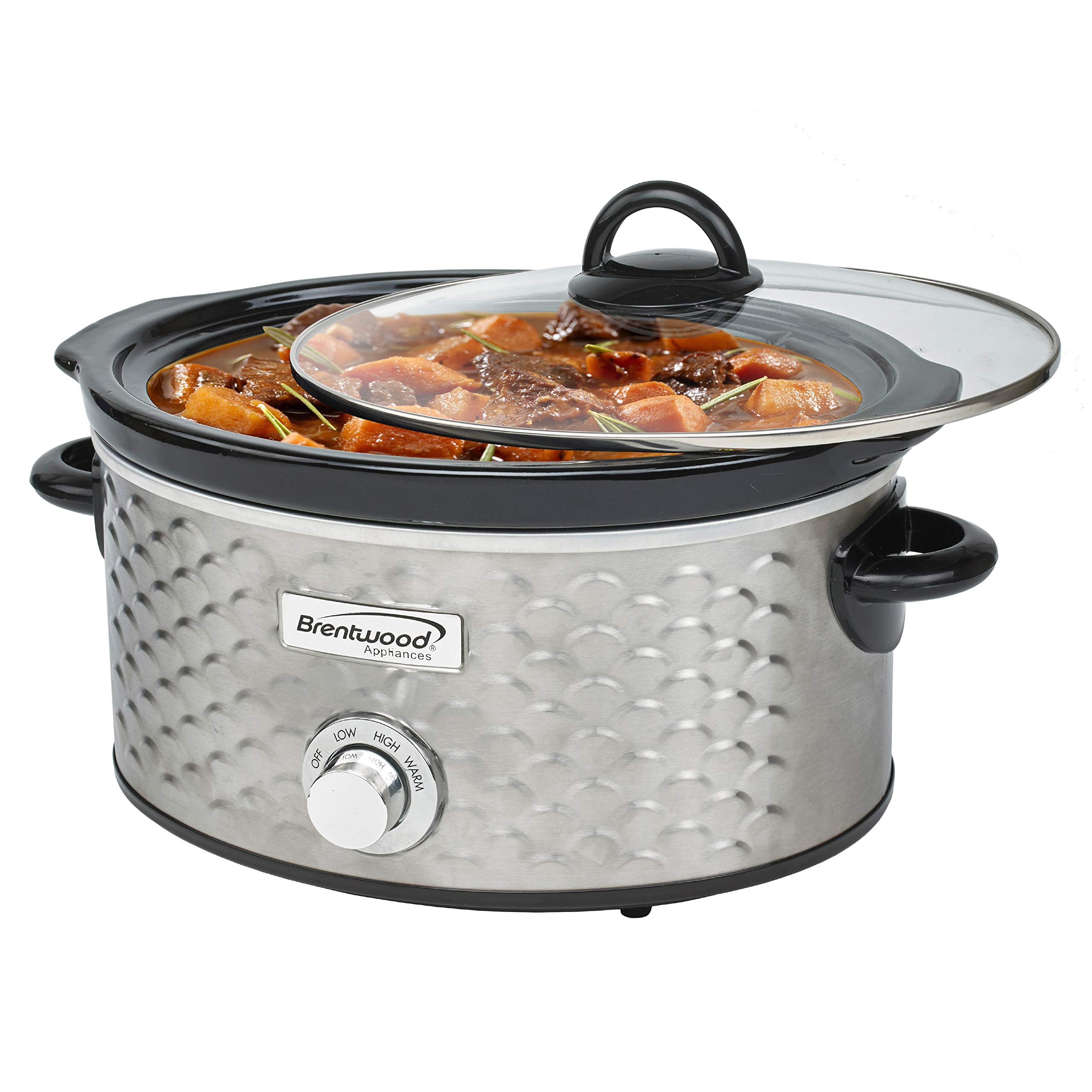 Brentwood SC-140S 4.5 Quart Stainless Steel Slow Cooker with Scallop Design - Perfect for Family Dinners, Potlucks & Meal Prep