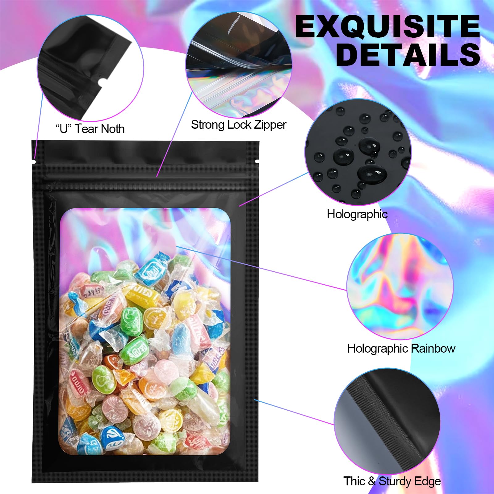 100 Pack 3.5 x 4.7 Inch Mylar Bags - Resealable Smell Proof Foil Pouch with Front Window for Food Storage, Coffee, Tea, Herbs & Cannabis | Pink Flat Bags for Freshness Protection