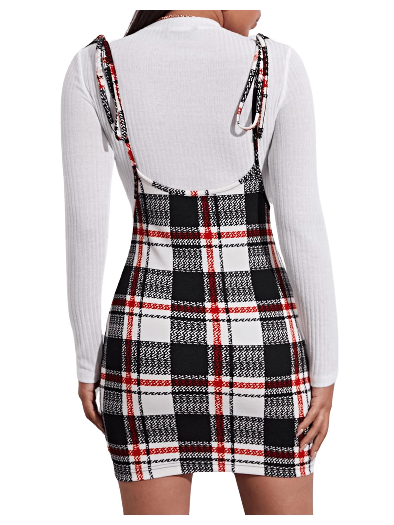 Floerns Women's Plaid Suspender Skirt Tie Shoulder Split Hem Bodycon Mini Dress - Stylish Outfit for Date Night, Party & Casual Wear