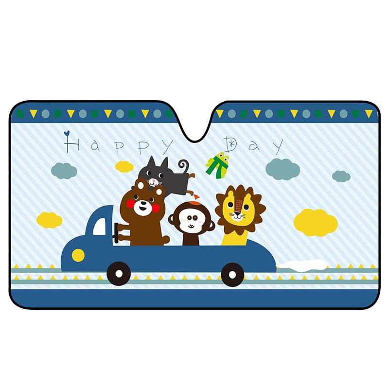 TOUISEDGI Car Windshield Sun Shade - Cute Cartoon Design, 51.2x27.6 Inches Heat Insulation Sun Visor Cover for Small Cars - Perfect for Summer Travel & Road Trips