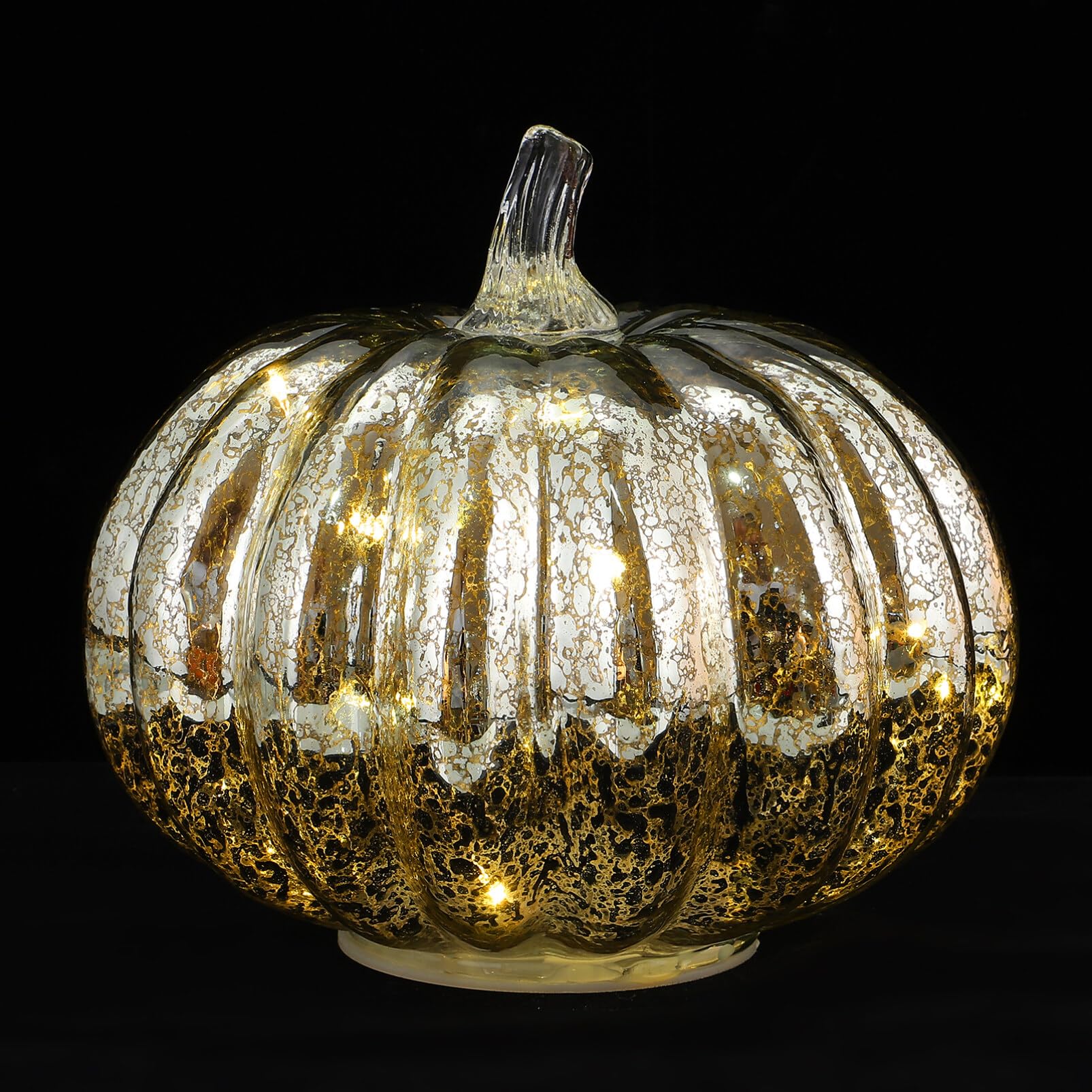 Silver Halloween Pumpkin LED Table Lamp - Glass Fall Decor for Home, Party & Office (Battery Not Included) | Perfect for Halloween Decorations, Thanksgiving Centerpiece & Cozy Autumn Ambiance