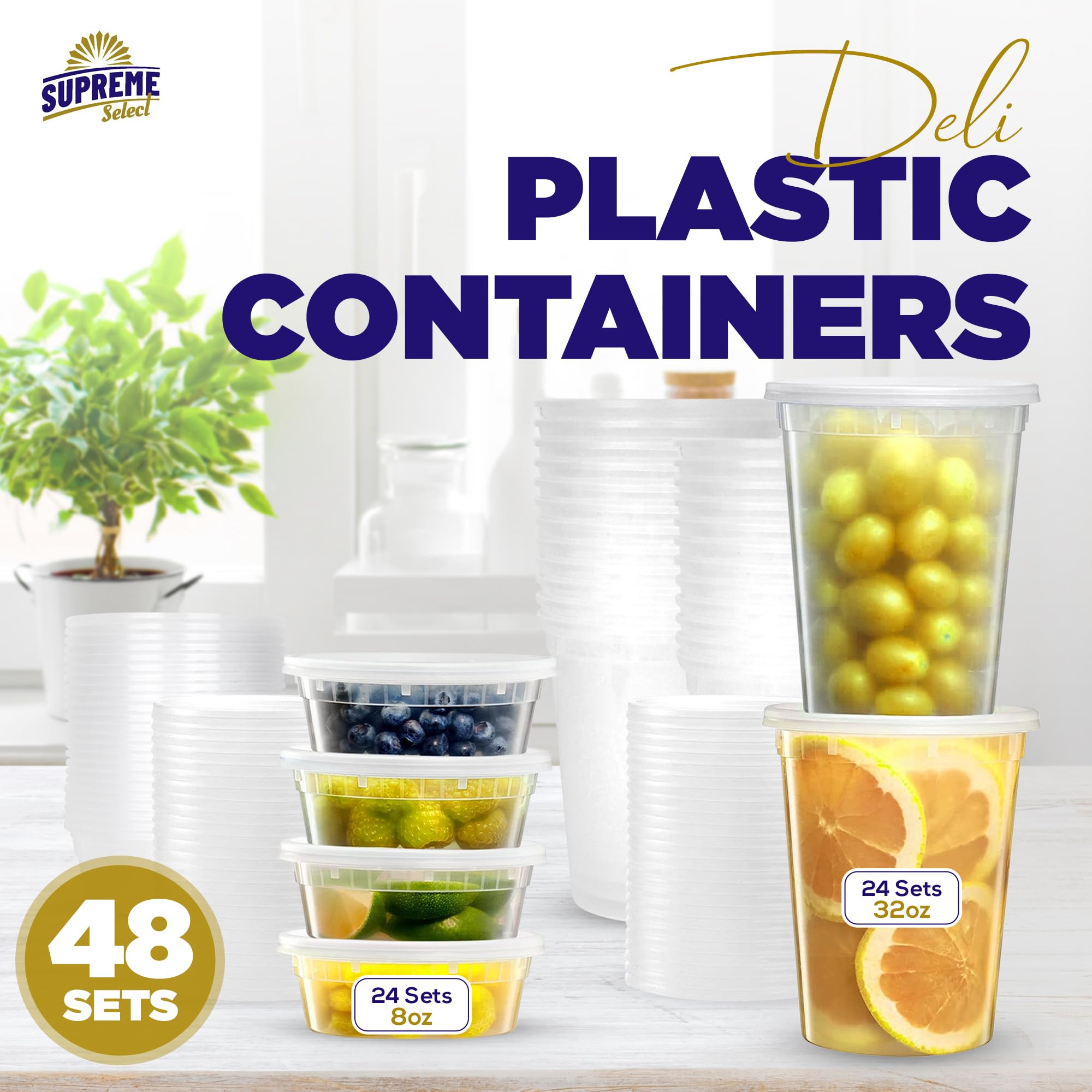 Supreme Deli Plastic Food Storage Containers with Lids - 8 oz & 32 oz (48-Piece Set) - Reusable, Microwave & Freezer Safe, Dishwasher Safe - Airtight Leakproof Containers for Meal Prep, Leftovers & Food Storage - Perfect for Home, Office & Picnics
