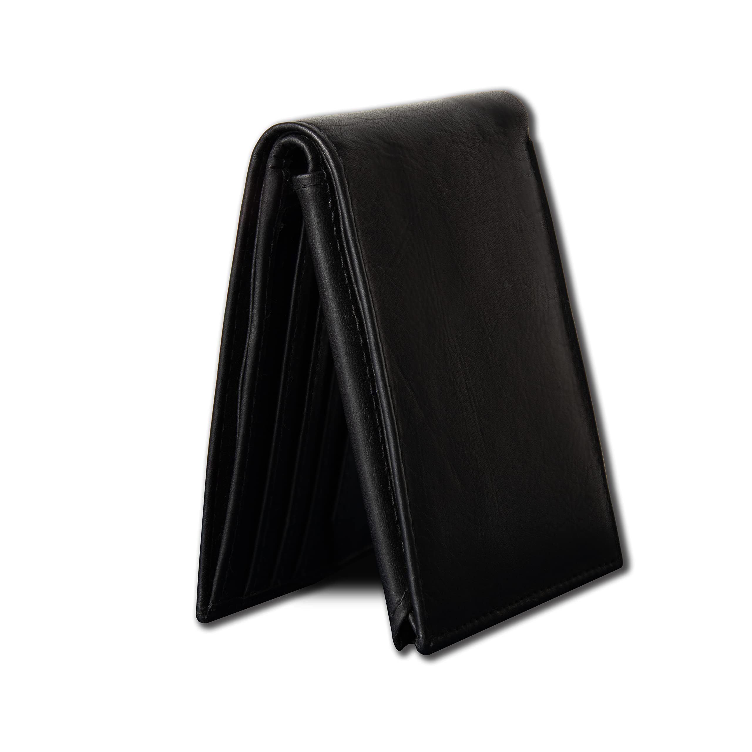 Premium Men's RFID Blocking Bifold Leather Wallet - Black, Top Grain Leather with Flip-Up ID & 2 Card Windows, Large Capacity for Cash & Cards | Perfect for Everyday Carry, Business Travel & Gift Giving