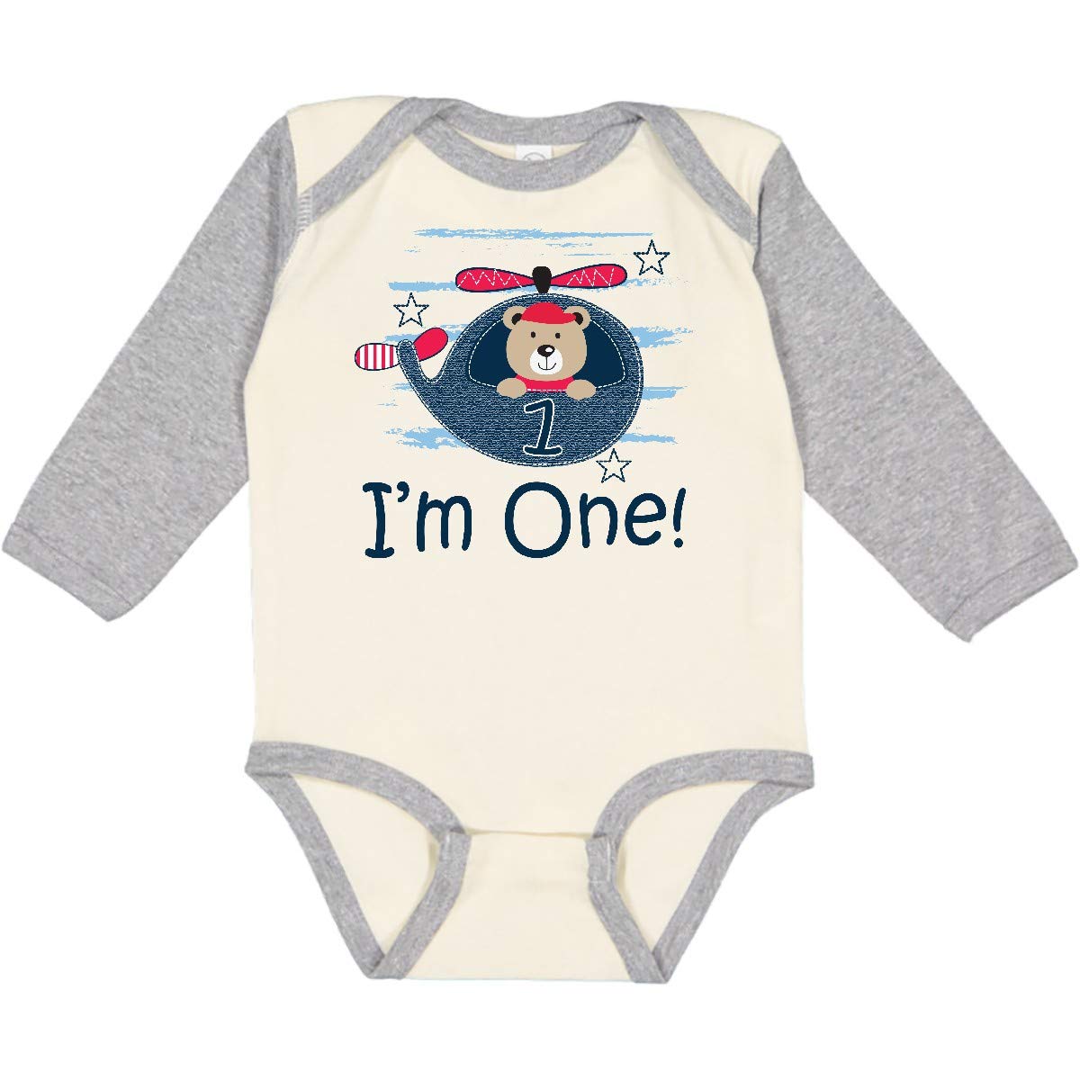 Inktastic 1st Birthday Boys Helicopter Outfit - 1 Year Old Long Sleeve Creeper Romper for Baby Boys - Perfect for Birthday Parties, Photo Shoots & Special Occasions