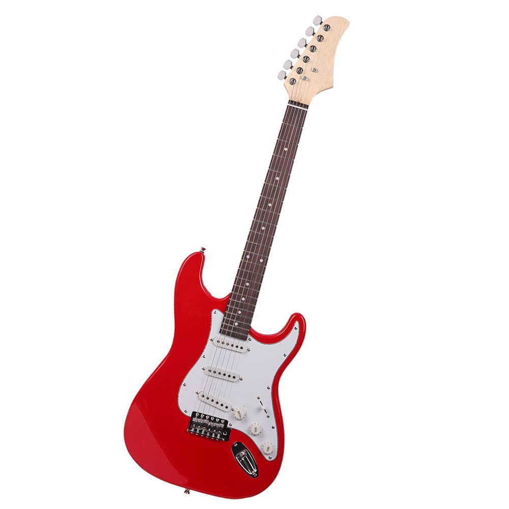 38 Inch Electric Guitar with Rosewood Fingerboard - Full Starter Kit Includes Picks, Strap, Cord, Gig Bag & Tremolo Arm - Perfect for Beginners & Intermediate Players (Red) - Ideal for Home Practice, Studio Recording & Live Performances