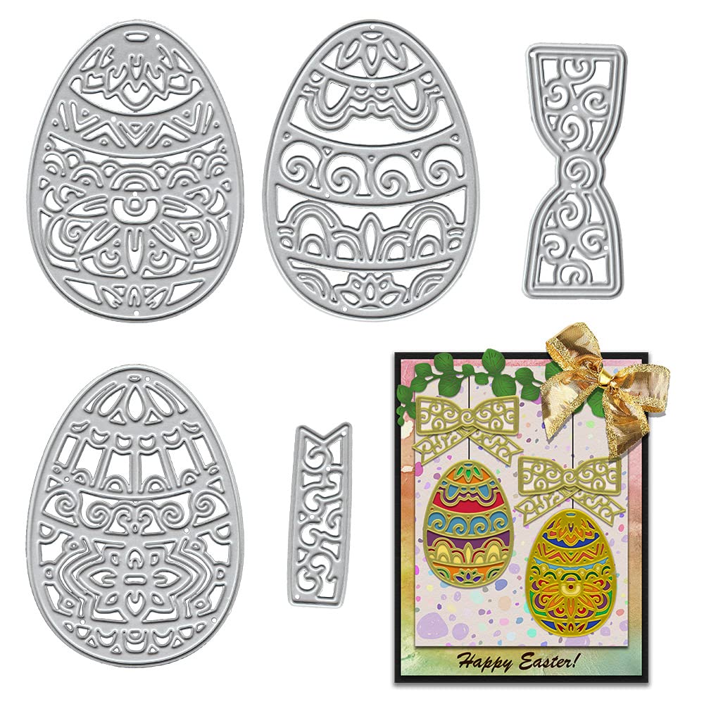 Easter Egg Frame Cutting Dies for Card Making - Hollow Lace Egg Bowknot Die Cuts, Holiday Egg Stencils & Embossing Templates - DIY Scrapbooking, Craft Photo Album Decorations (Perfect for Easter Cards, Spring Crafts & Home Decor)