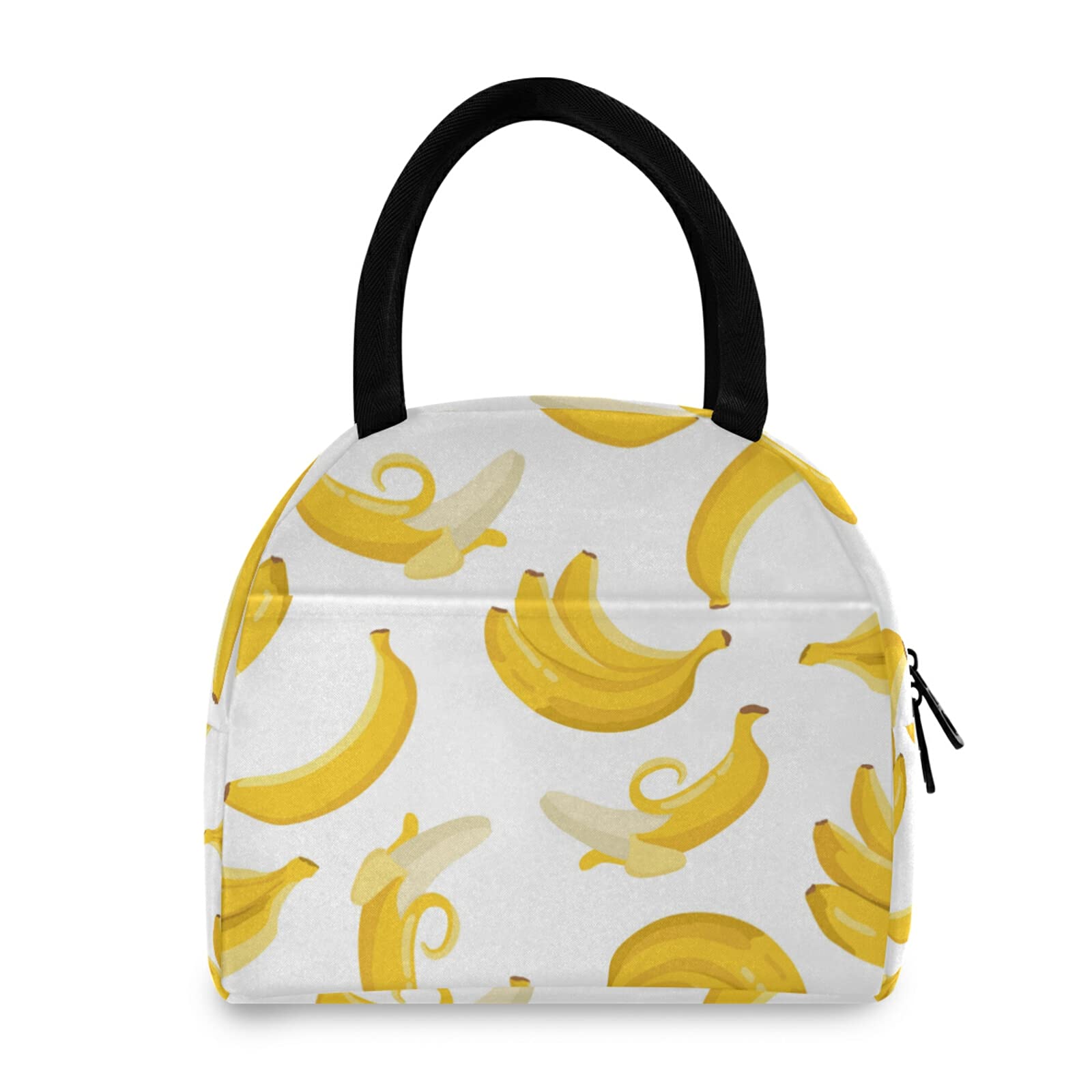 Exotic Yellow Banana Print Insulated Lunch Tote Bag - Thermal Reusable Cooler Bag for Picnic, School, Work & Travel - Portable Office Lunch Box with White Background - Perfect for Summer Outings, Beach Trips and Daily Commute