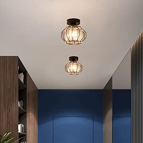Kiven Crystal Light Flush Mount Ceiling Fixture - 1-Light Modern Geometric Semi-Flush Iron Chandelier for Hallway, Living Room, Stairway, Porch, Bedroom, Kitchen & Entryway - Black - Perfect for Modern Homes, Apartments and Commercial Spaces