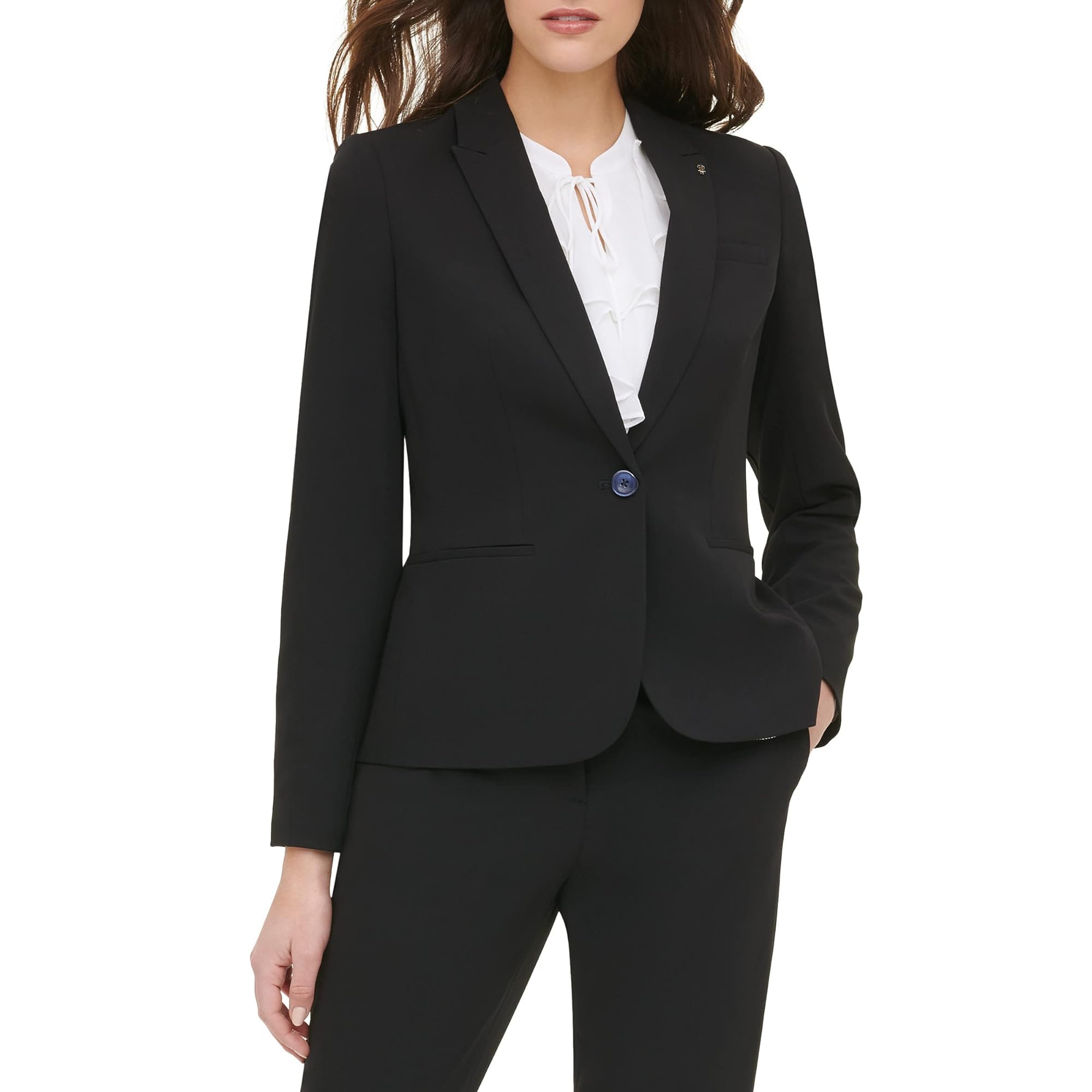Tommy Hilfiger Women's Blazer Jacket - Slim Fit Single Button Business Blazer for Office Work, Interviews & Professional Events | Classic Tailored Women's Suit Jacket