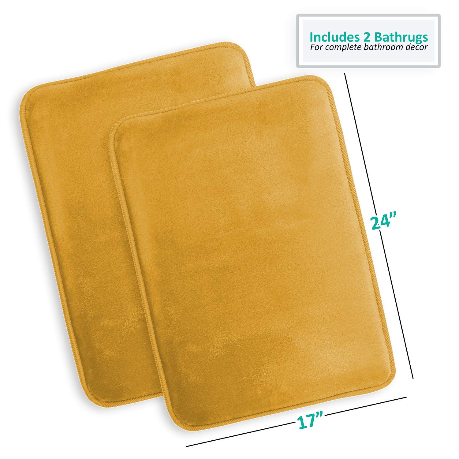 Clara Clark Memory Foam Bath Mat Set of 2 - Ultra Soft Non-Slip Bathroom Rug, Super Absorbent & Fast Drying, Machine Washable (17x24 Inches, Camel) for Bathroom Safety & Luxury Comfort