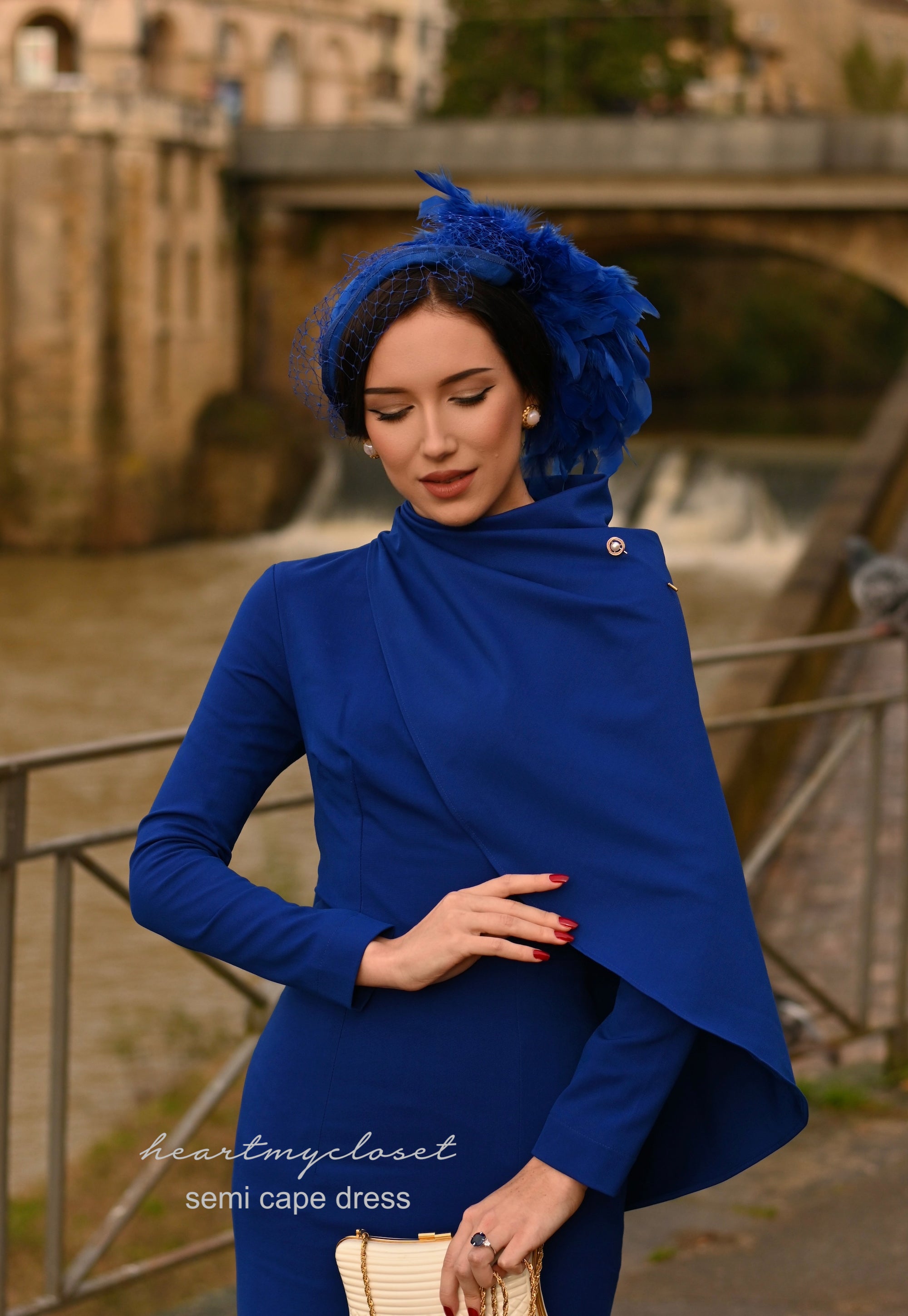 Elegant Semi Cape Dress - Duchess Meghan Inspired Formal Gown for Weddings, Parties & Special Occasions