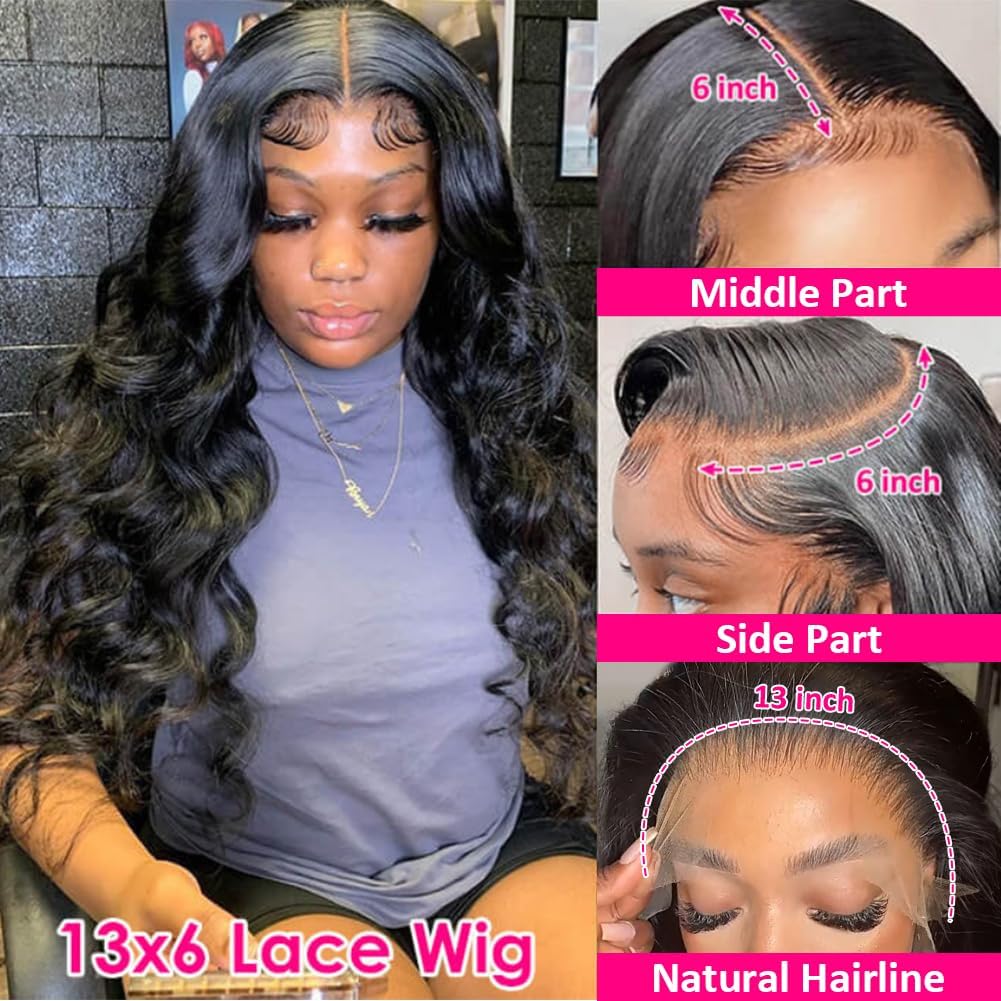 Pizazz 13x6 HD Lace Front Wigs Human Hair - Pre Plucked 180% Density Brazilian Body Wave Frontal Wig with Baby Hair & Natural Hairline - 18 Inch Natural Black Color for Daily Wear, Parties & Special Occasions