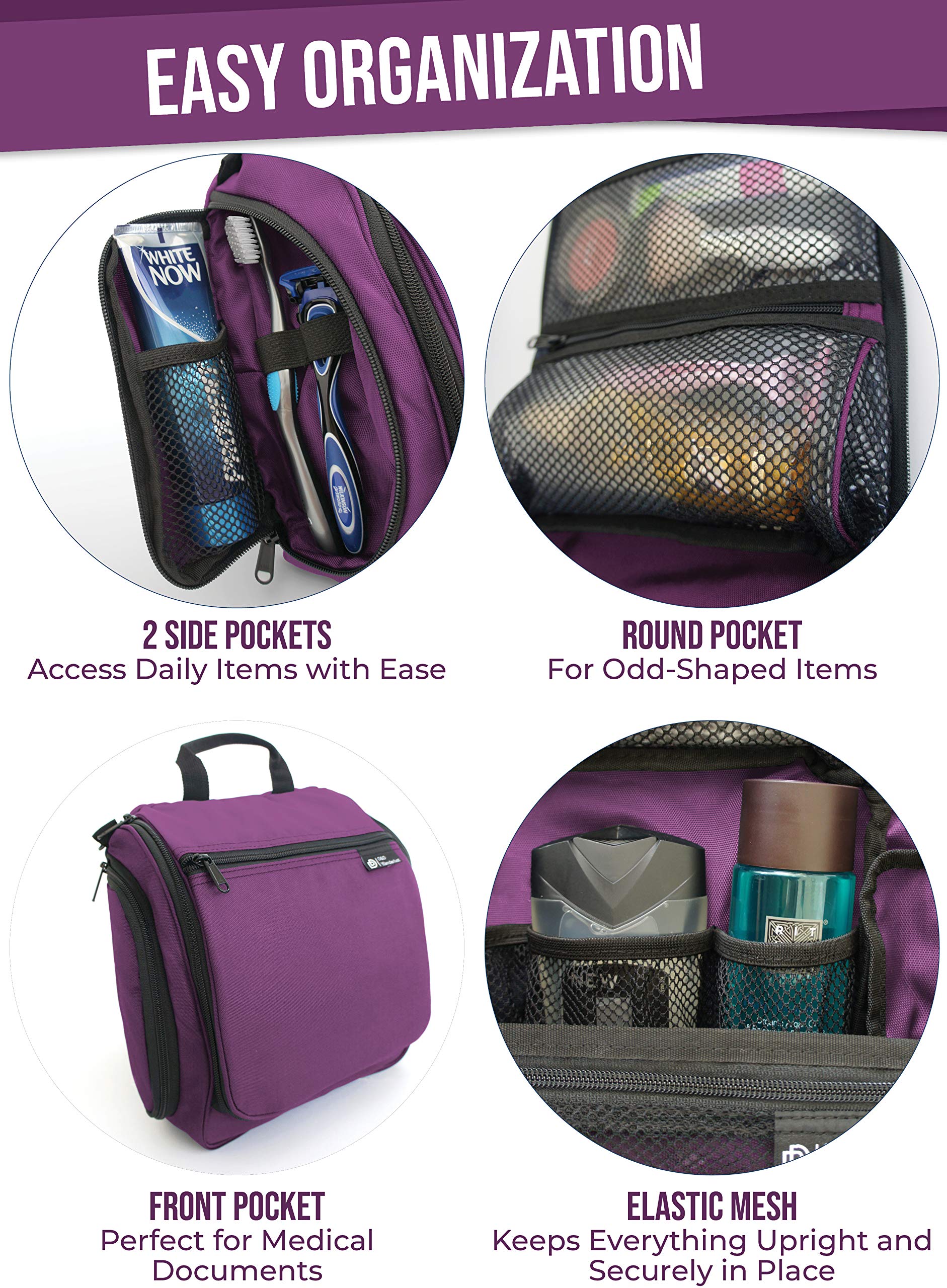 D&D Hanging Travel Toiletry Bag for Men & Women - Large Water-Resistant Cosmetic Organizer with 10 Compartments, YKK Zippers & XXL Metal Hook - Perfect for Makeup, Toiletries & Travel Essentials - Ideal for Camping, Gym & Business Trips